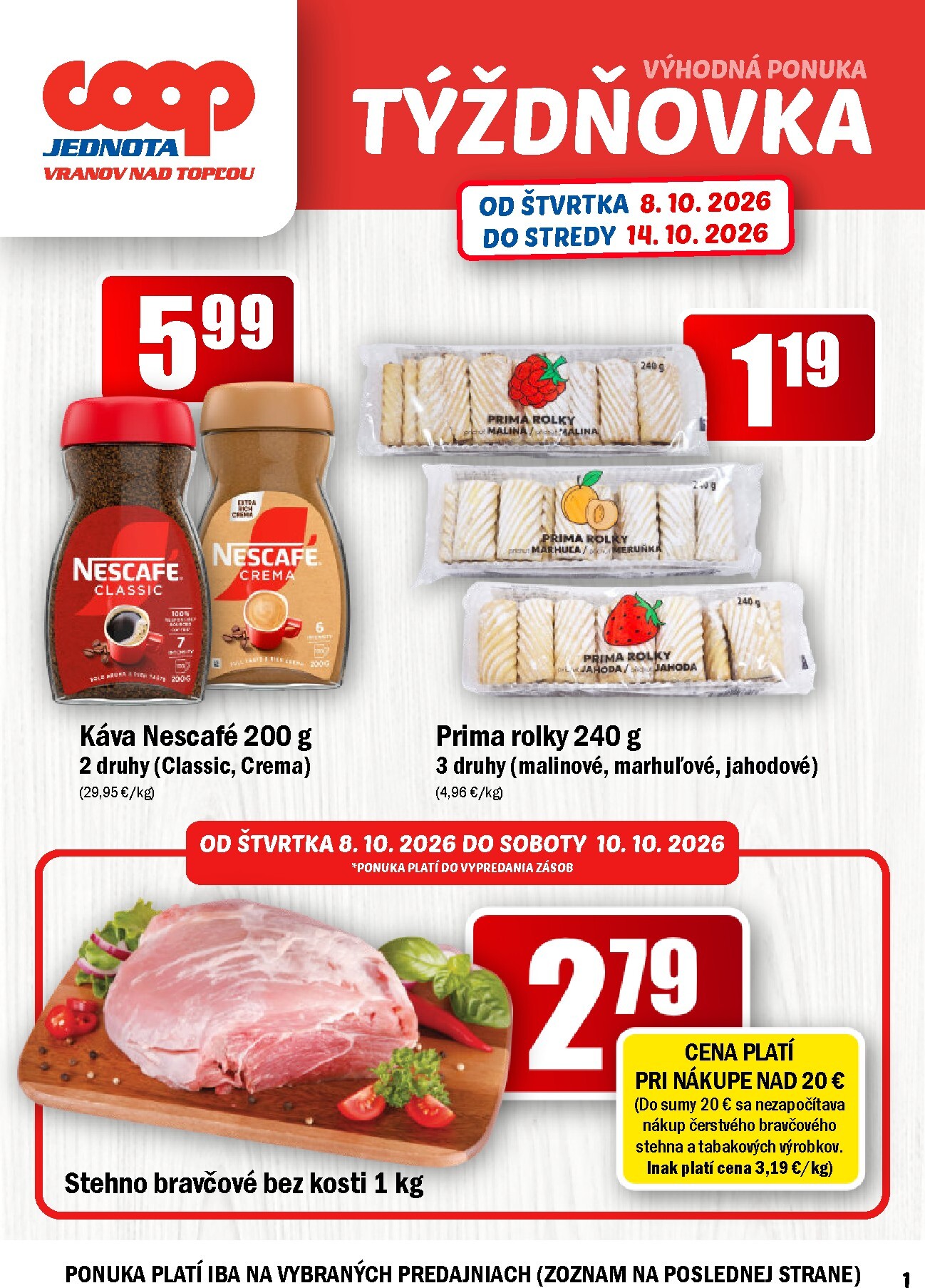 Aktuálny COOP Jednota - Vranov nad Topľou leták od štvrtka, 08.10.2026 do stredy, 14.10.2026