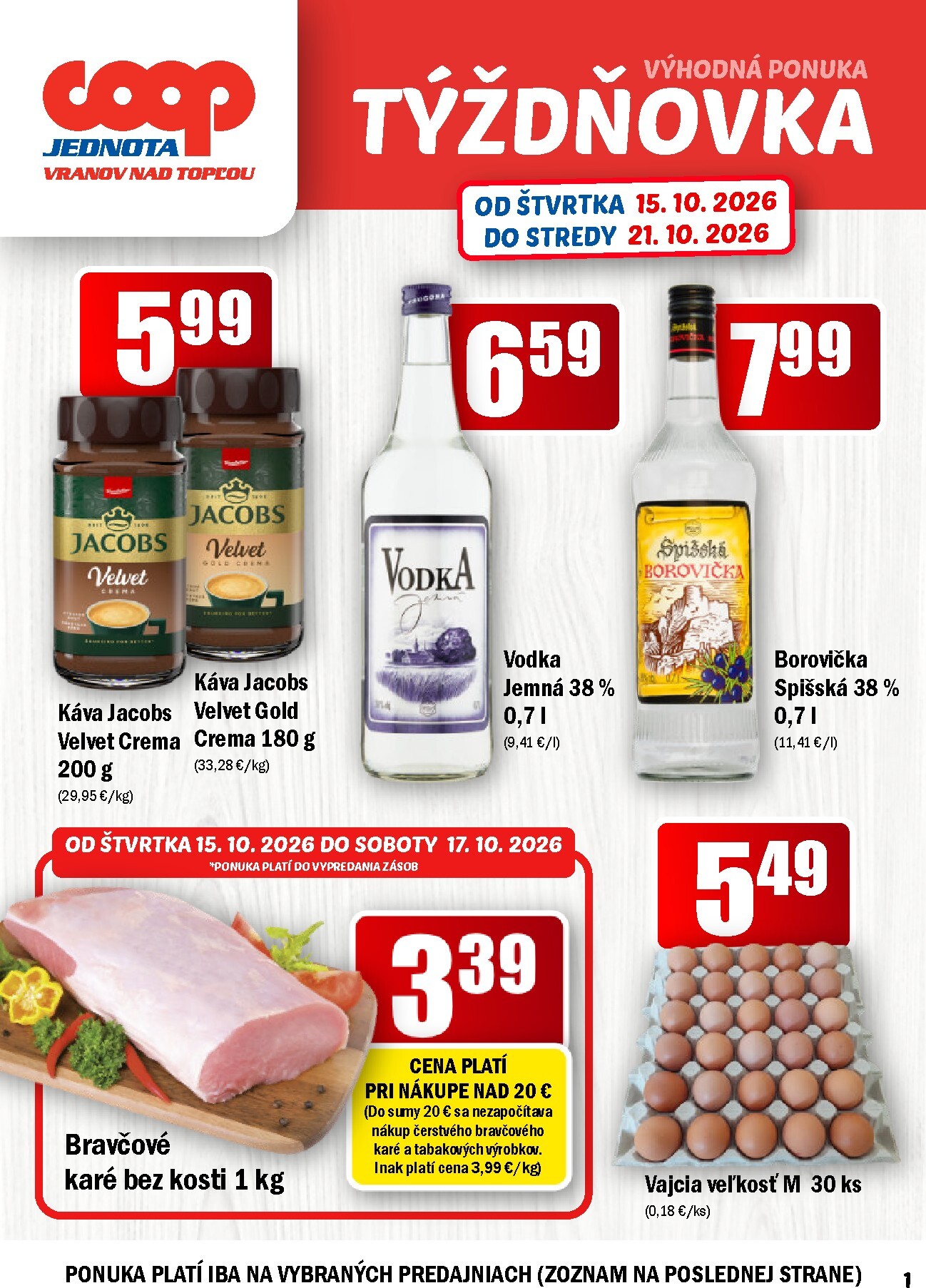Aktuálny COOP Jednota - Vranov nad Topľou leták od štvrtka, 15.10.2026 do stredy, 21.10.2026