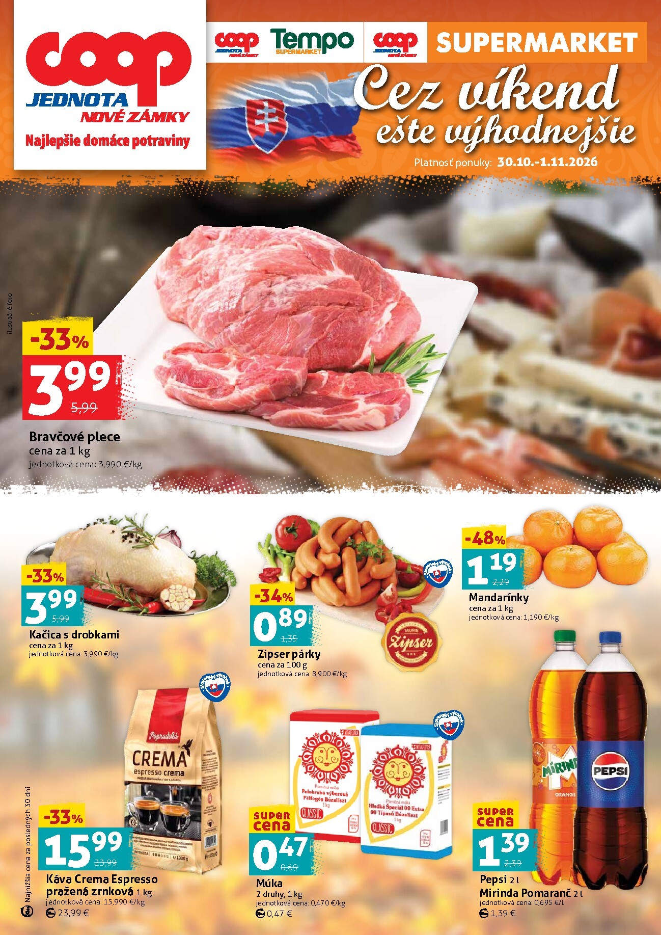 Nový COOP Jednota - Nové Zámky leták od piatku, 30.10.2026 do nedele, 01.11.2026