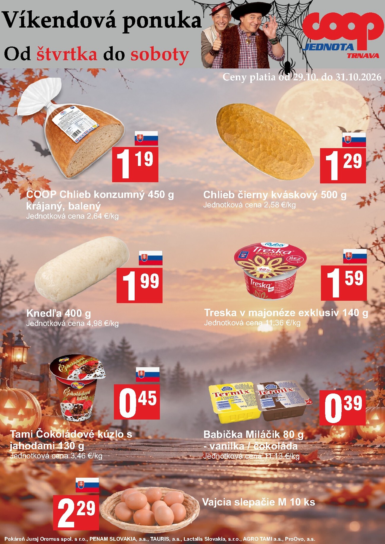Aktuálny COOP Jednota - Víkendová ponuka leták od štvrtka, 29.10.2026 do soboty, 31.10.2026