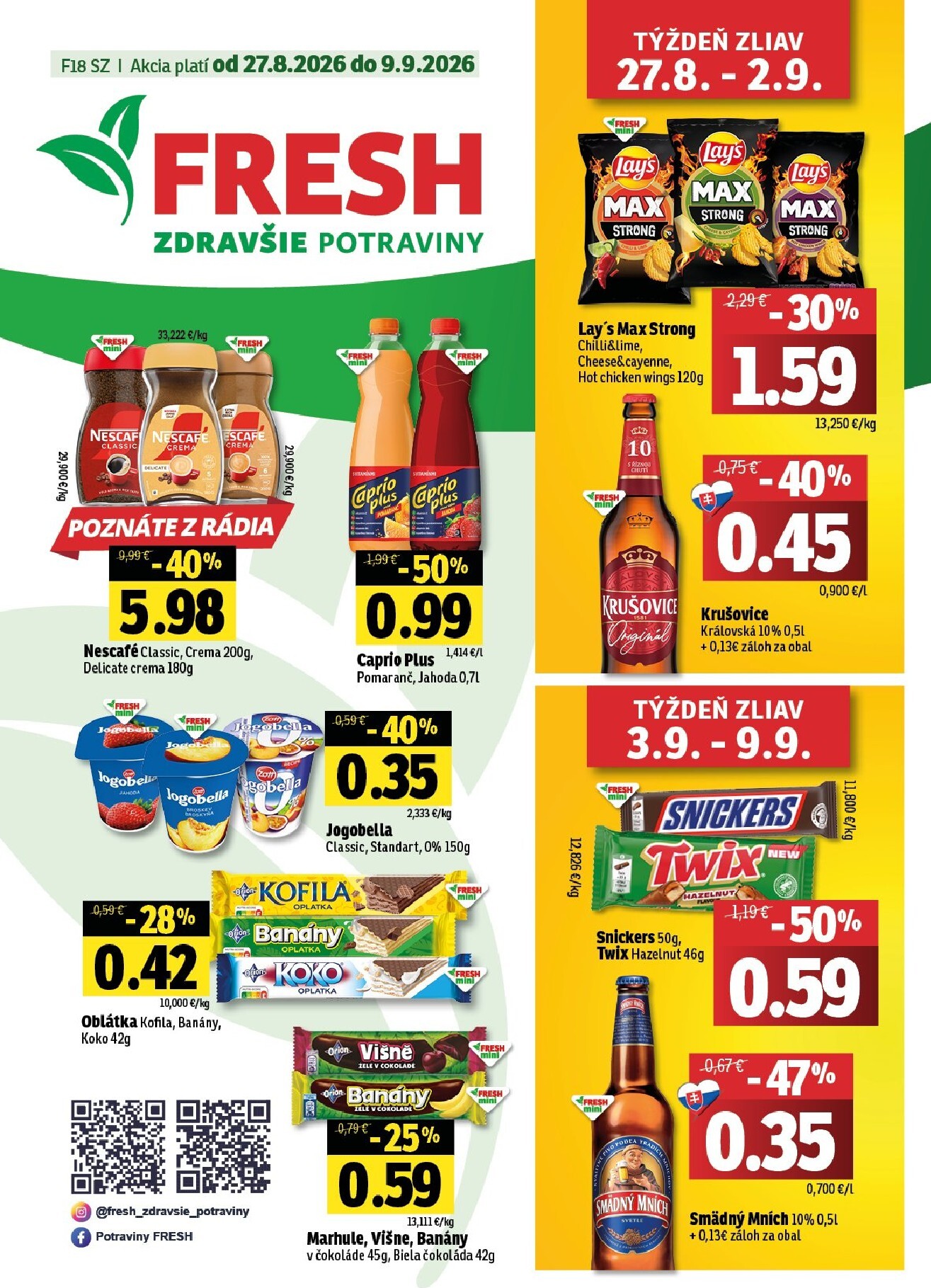 Aktuálny Fresh - Stredné a západné Slovensko leták od štvrtka, 27.08.2026 do stredy, 09.09.2026