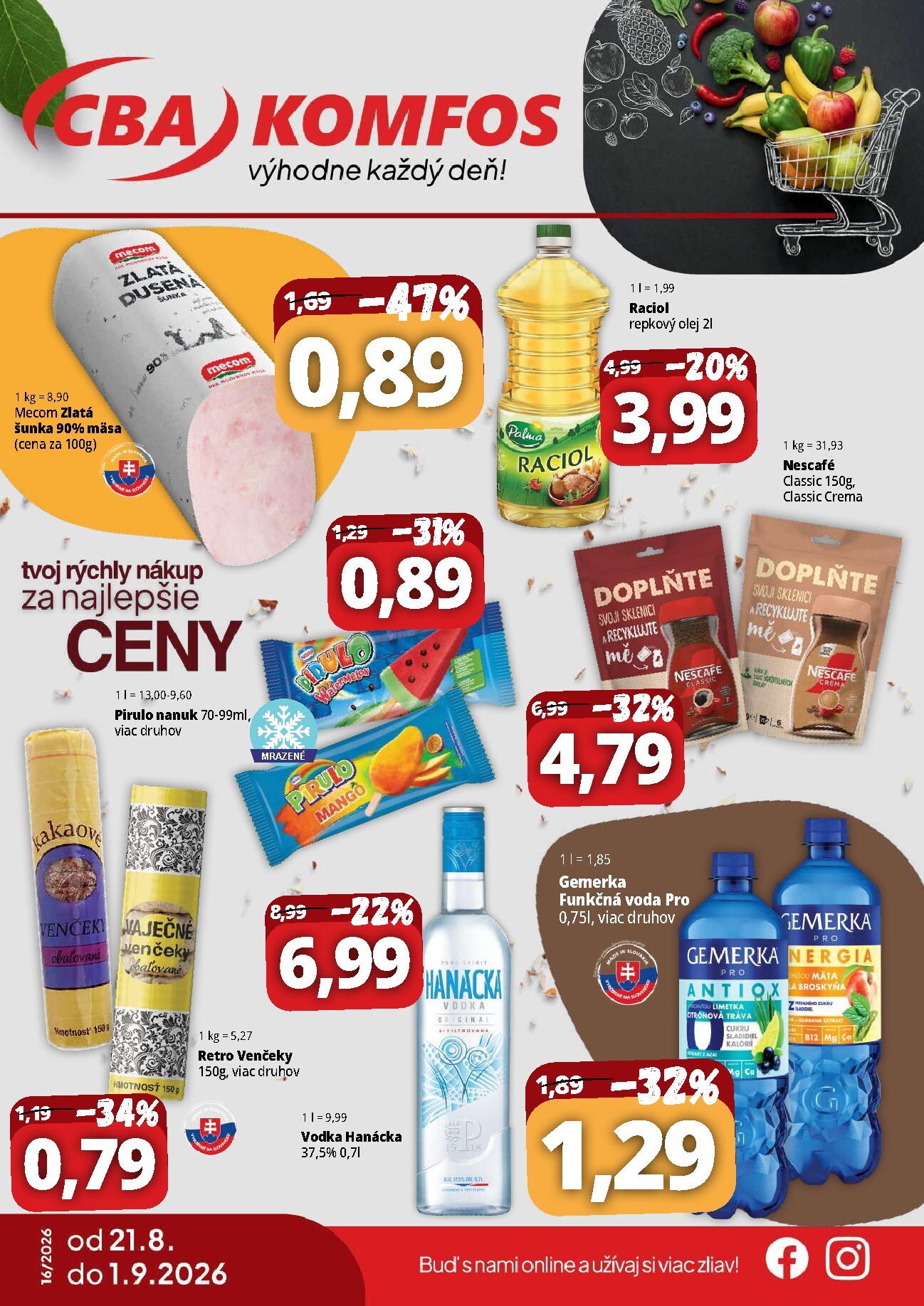 Nový CBA - Komfos leták od piatku, 21.08.2026 do utorka, 01.09.2026