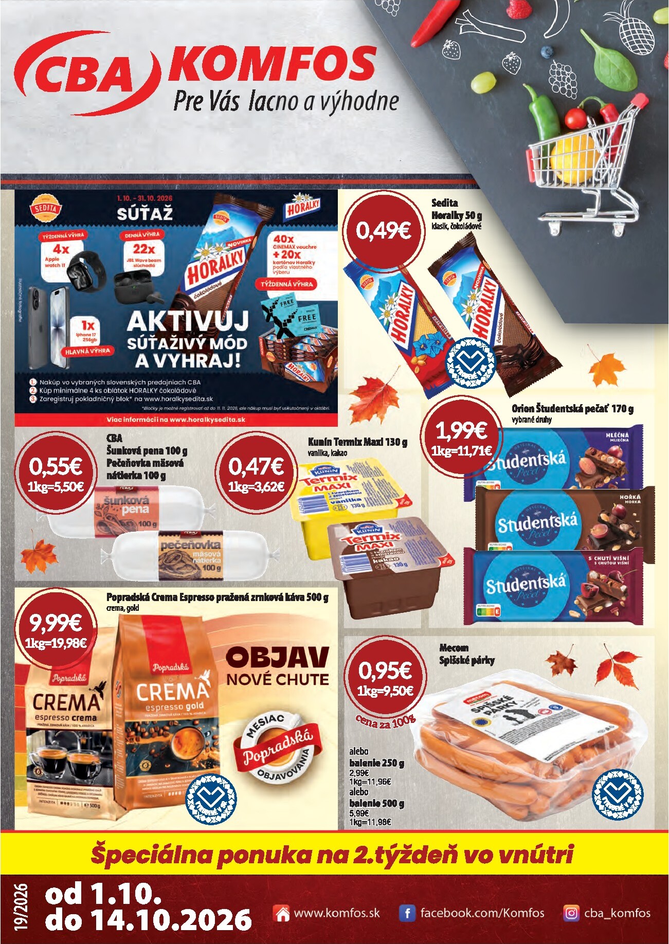 Nový CBA - Komfos leták od štvrtka, 01.10.2026 do stredy, 14.10.2026