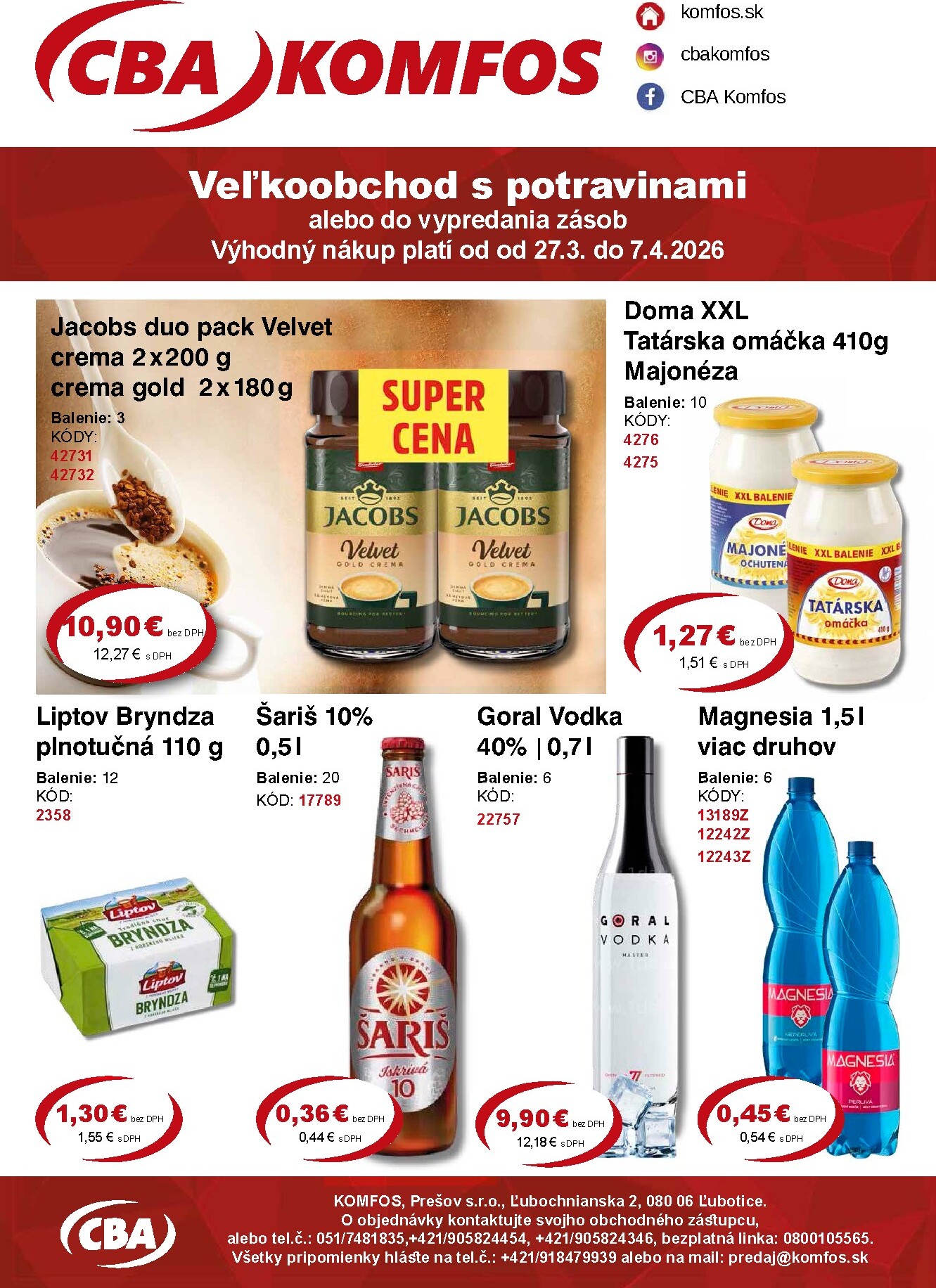 Leták CBA - Veľkoobchod platný od 27.03.2026 do 07.04.2026