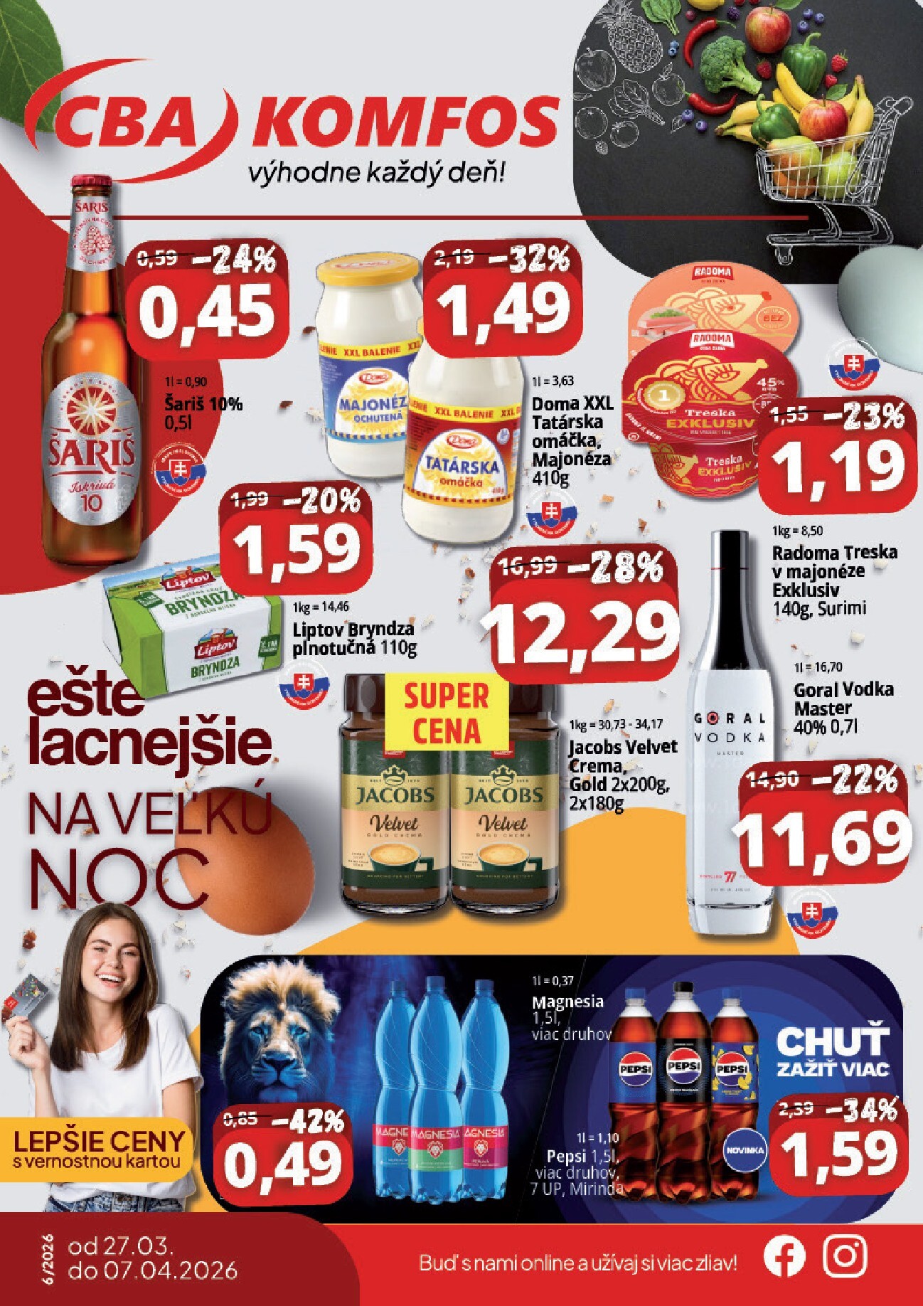 Leták CBA Komfos - Veľkonočná výhodná ponuka platný od 27.03.2026 do 07.04.2026