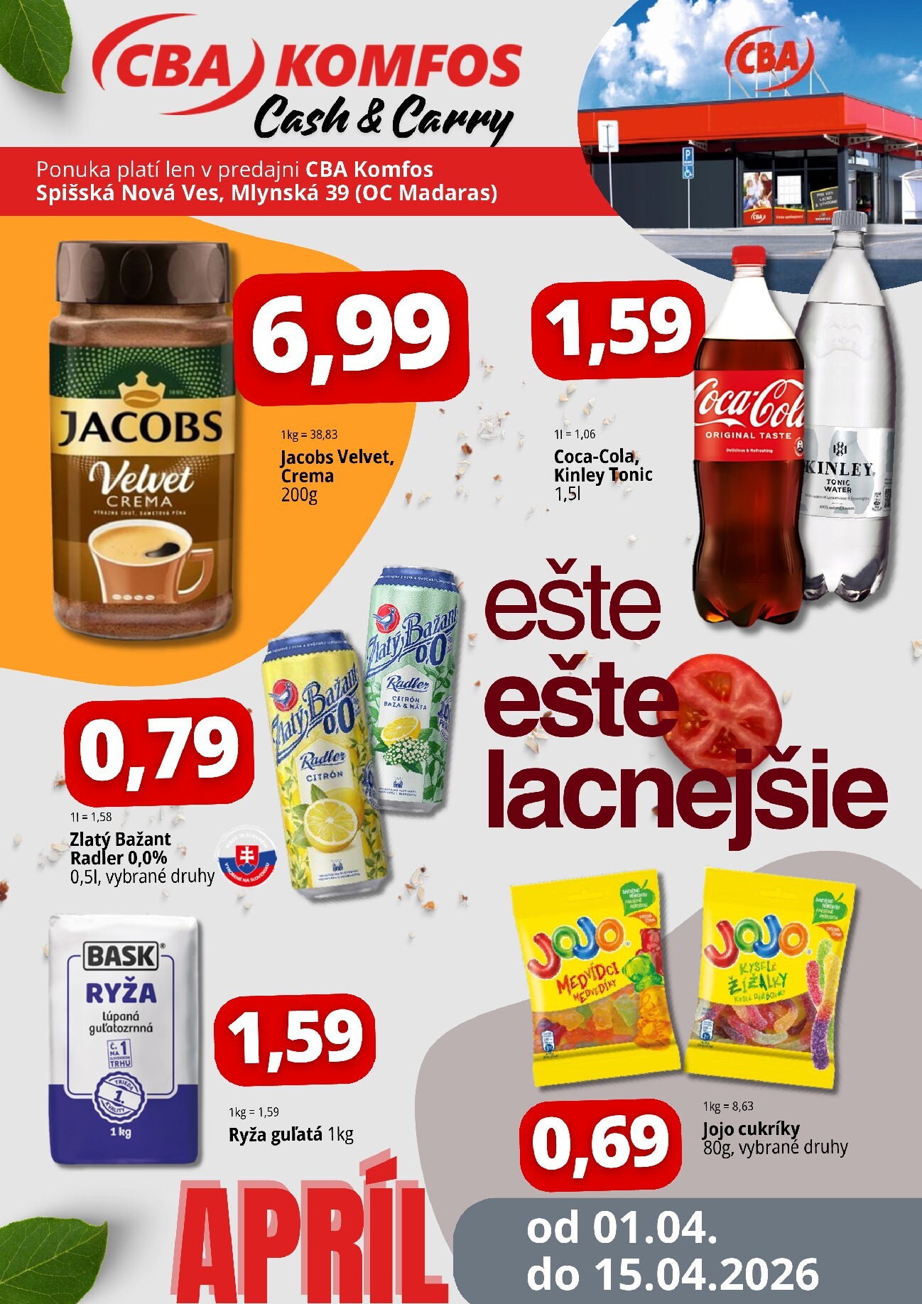 Leták CBA - Spišská nová Ves platný od 01.04.2026 do 15.04.2026
