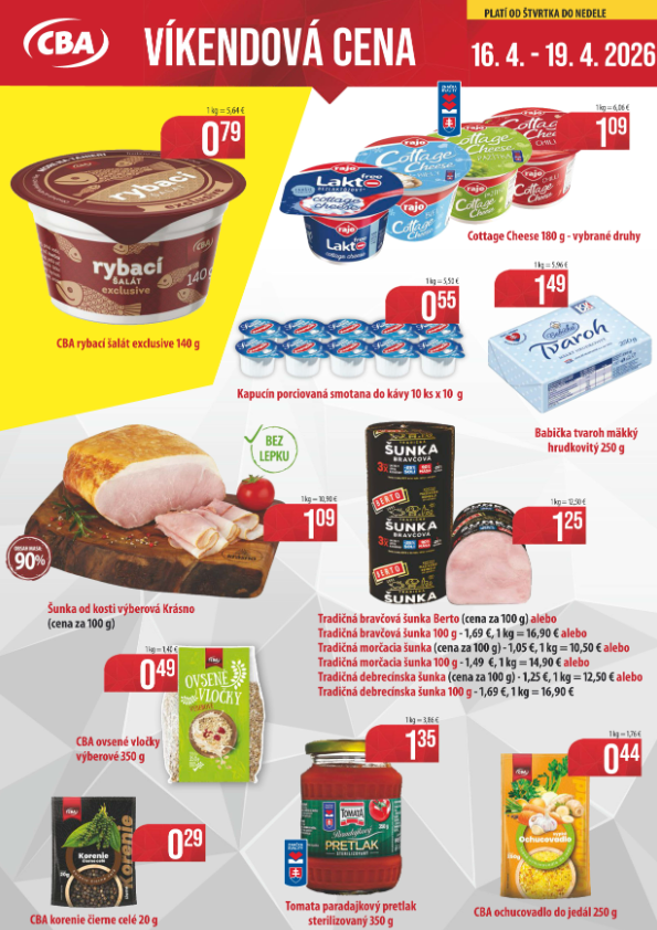 Nový leták CBA - Víkendová cena platný od štvrtka, 16.04.2026 do nedele, 19.04.2026