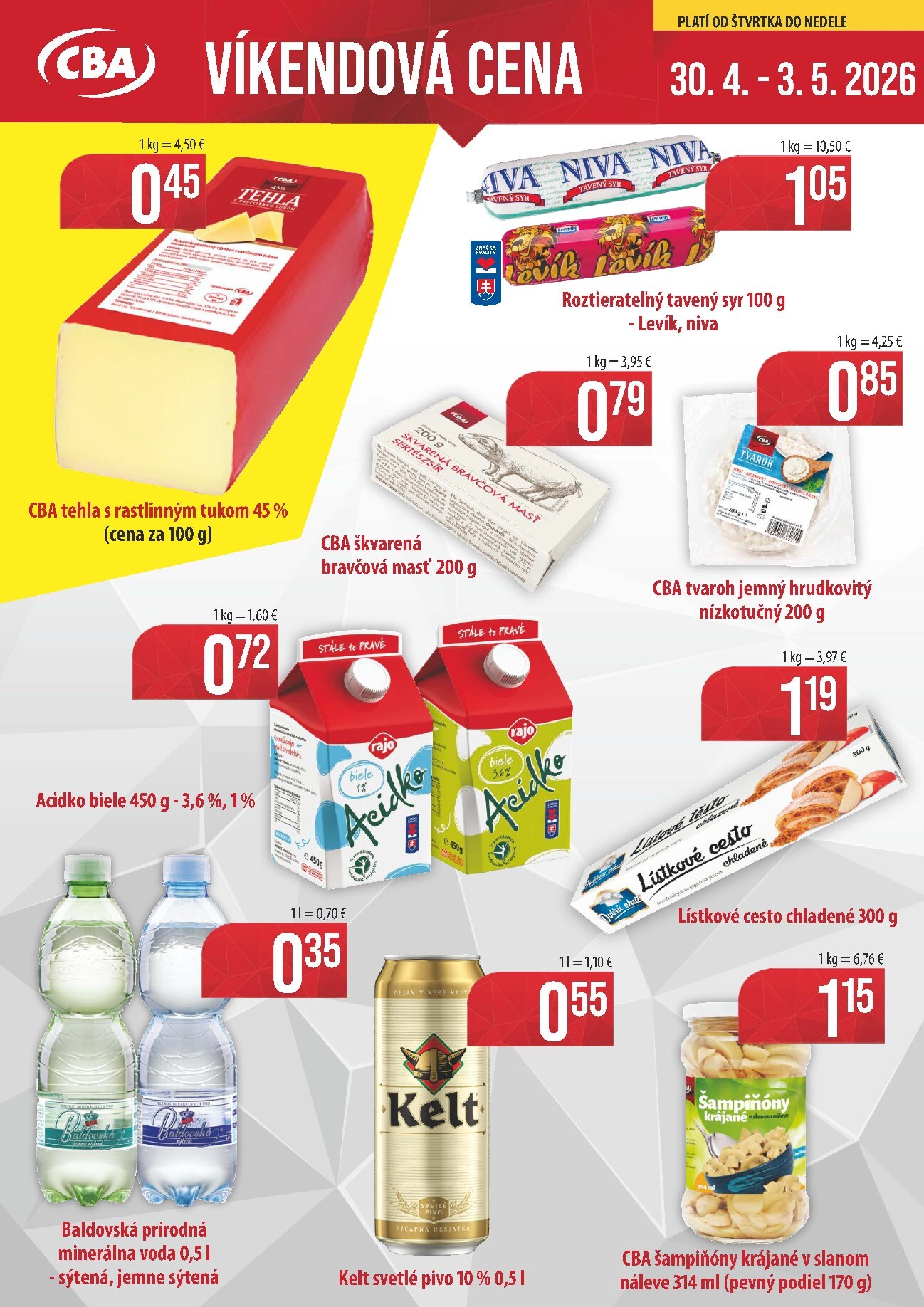 Nový leták CBA - Víkendová cena od štvrtka, 30.04.2026 do nedele, 03.05.2026