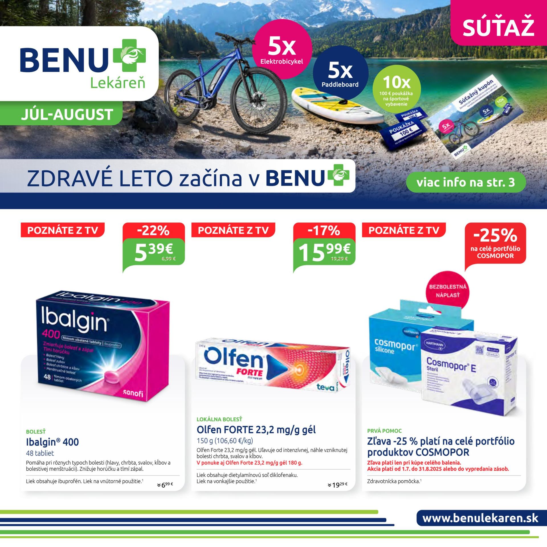 Leták BENU Lekáreň - Zdravé leto platný od 01.07. do 31.08.