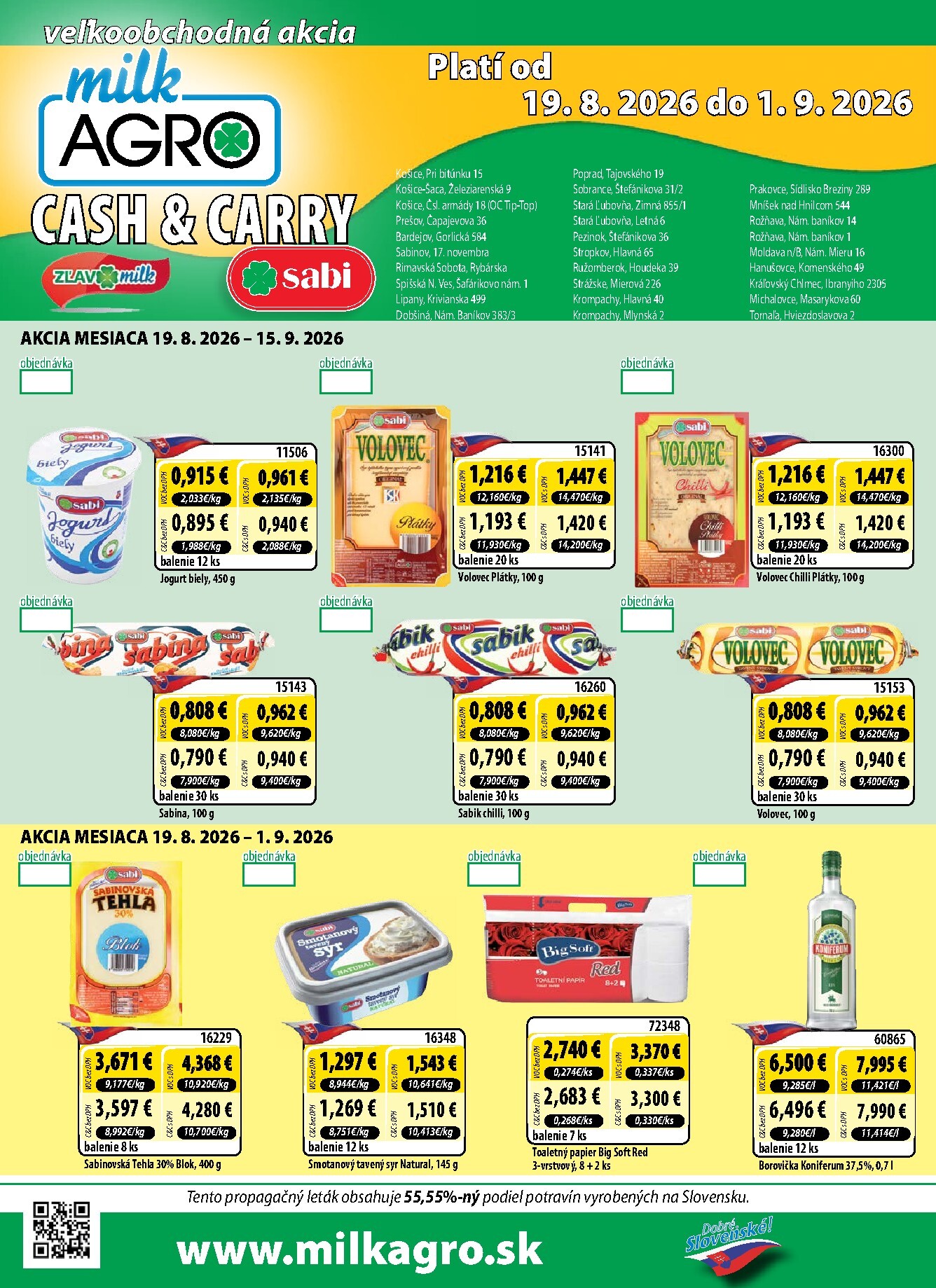 Nový Milk Agro - Cash & Carry leták od stredy, 19.08.2026 do utorka, 15.09.2026