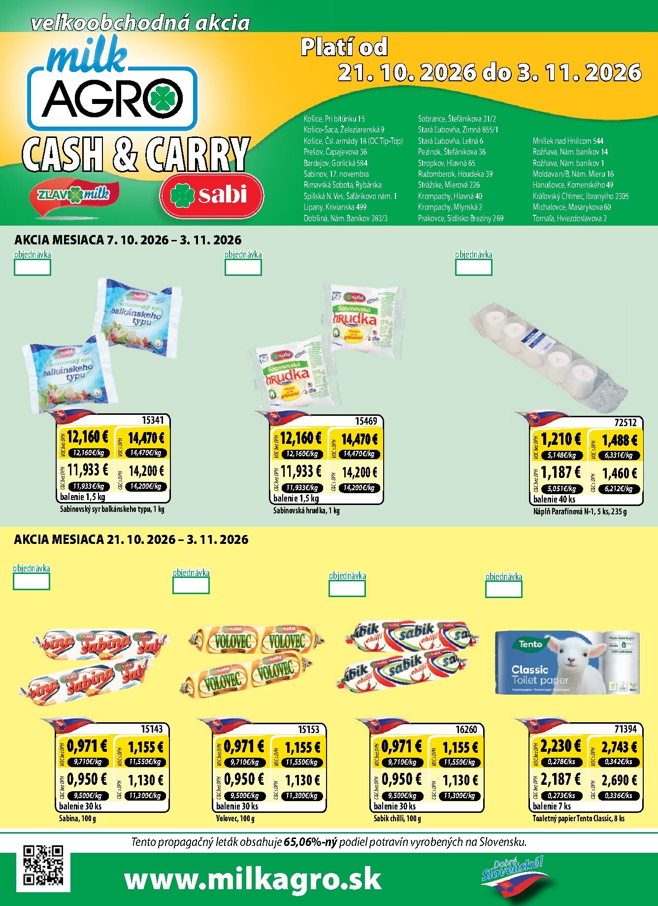 Nový Milk Agro - Cash & Carry leták od stredy, 21.10.2026 do utorka, 03.11.2026