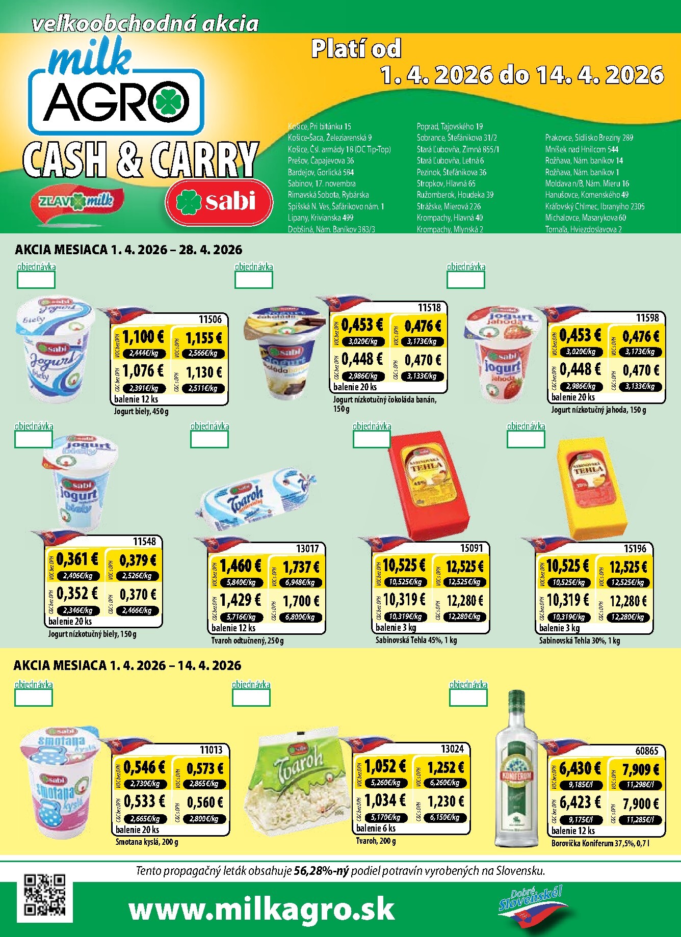 Leták Milk Agro - Cash & Carry platný od 01.04.2026 do 14.04.2026