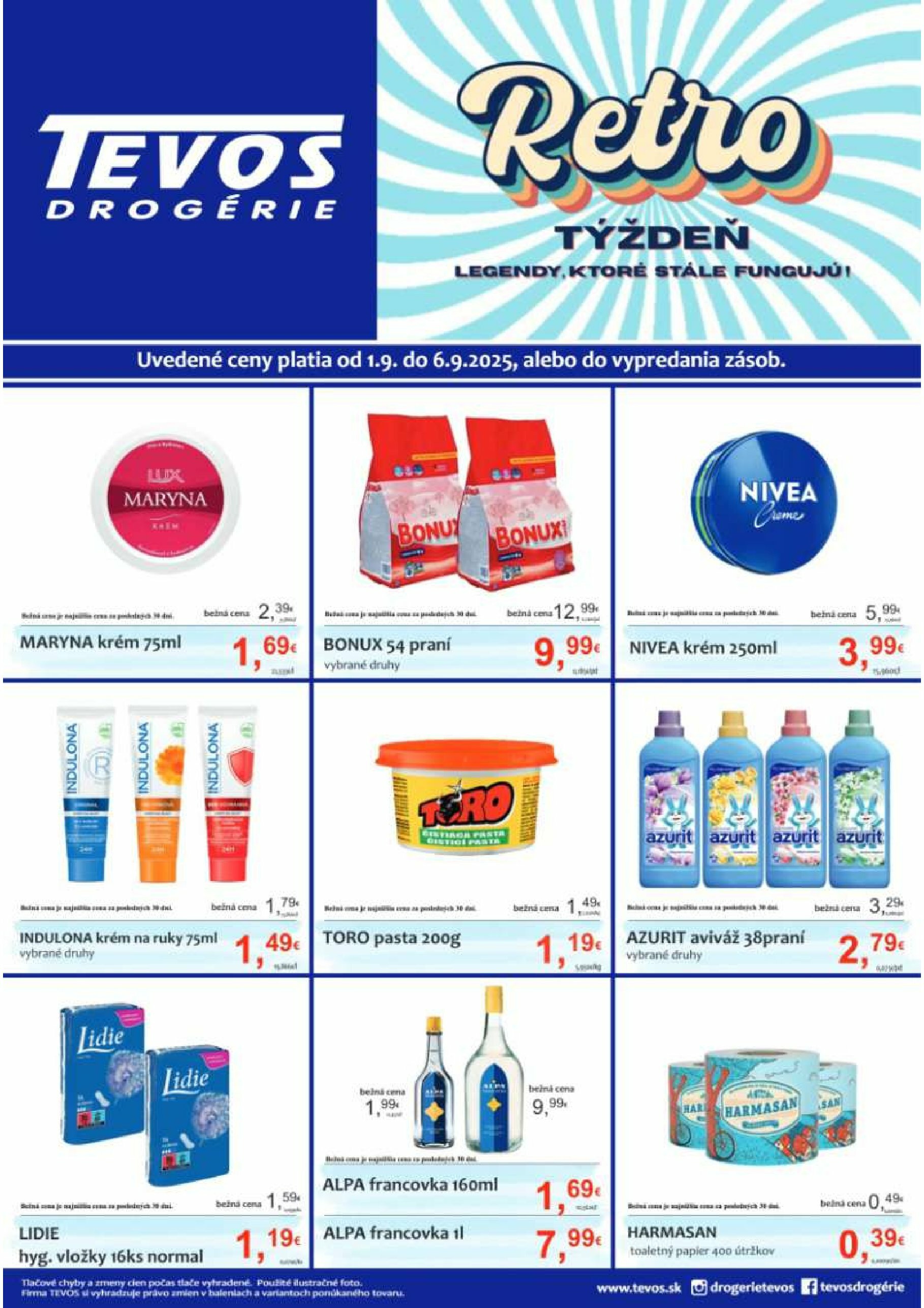 Leták TEVOS drogérie platný od 01.09. do 06.09.