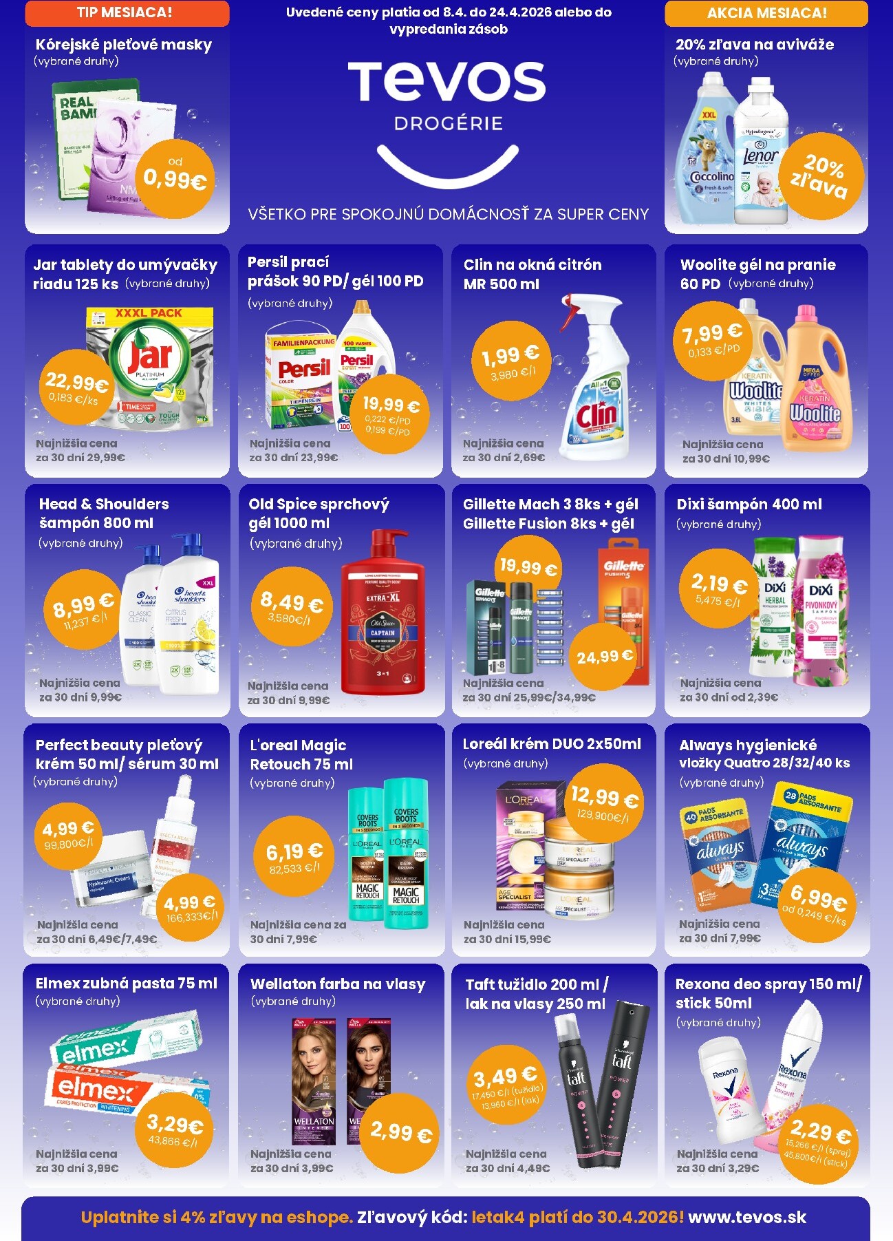Aktuálny leták TEVOS drogérie platný od stredy, 08.04.2026 do piatku, 24.04.2026