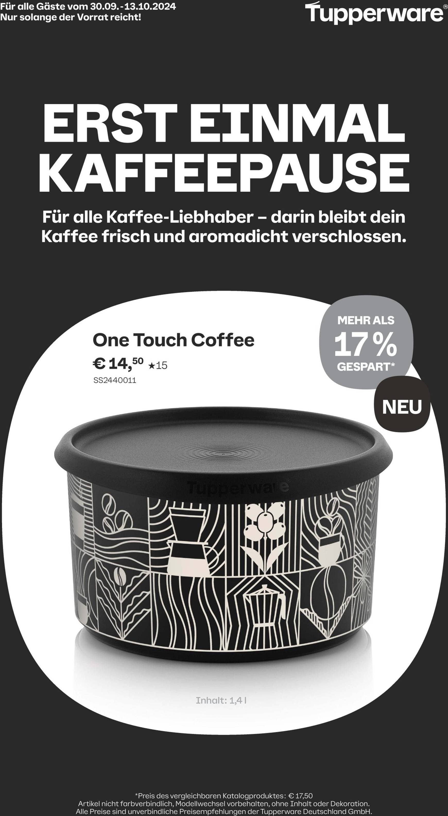 Tupperware - One Touch Coffee-Prospekt gültig ab 30.09. - 13.10.