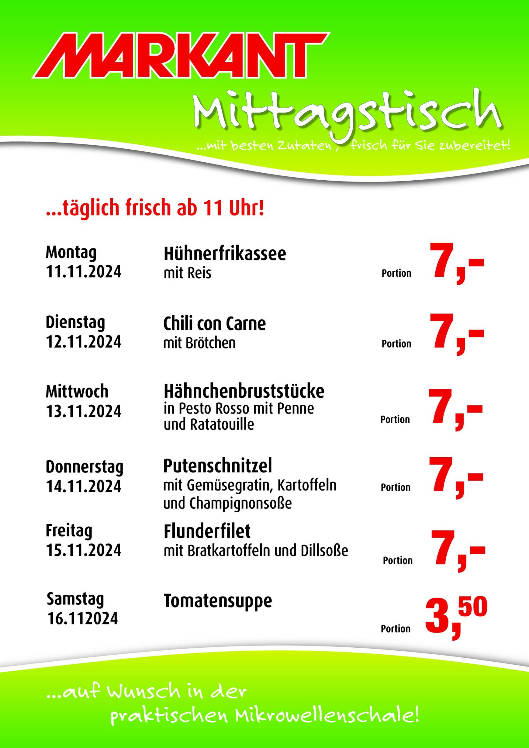 Markant Freu Dich Drauf - Mittagstisch-Prospekt gültig von 11.11. bis 16.11.