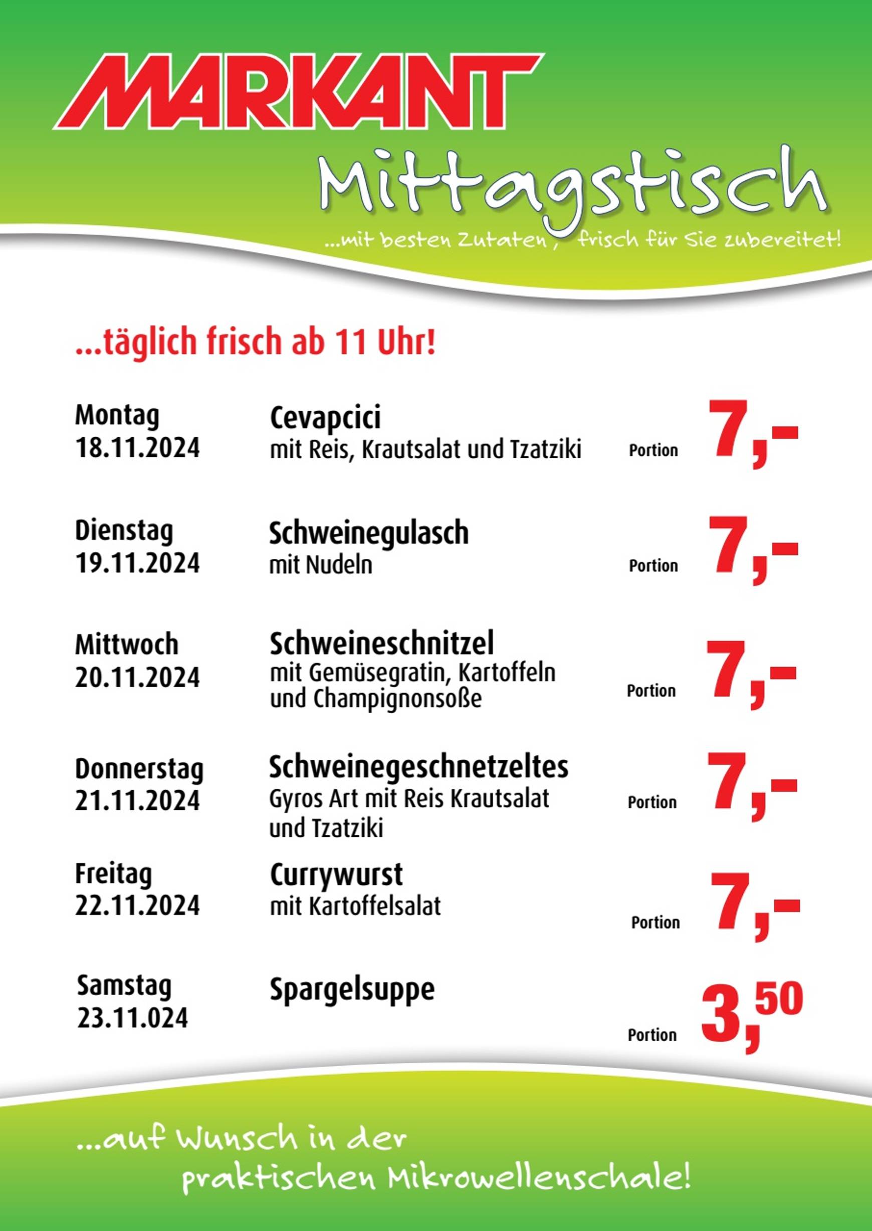 Markant Freu Dich Drauf - Mittagstisch-Prospekt gültig von 18.11. bis 23.11.