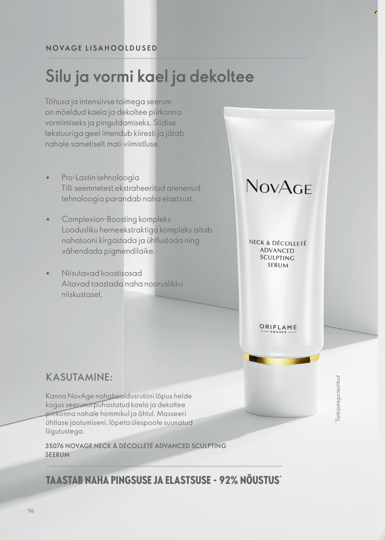 Oriflame kliendileht - Novage+ tootejuht 96