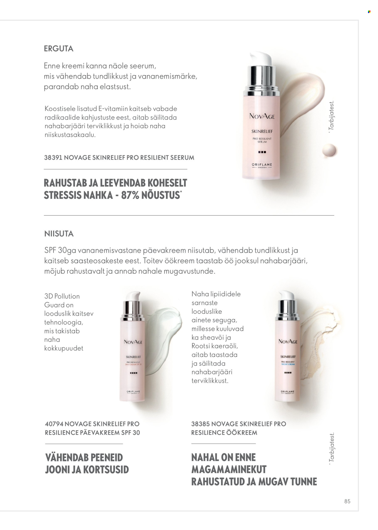 Oriflame kliendileht - Novage+ tootejuht 85