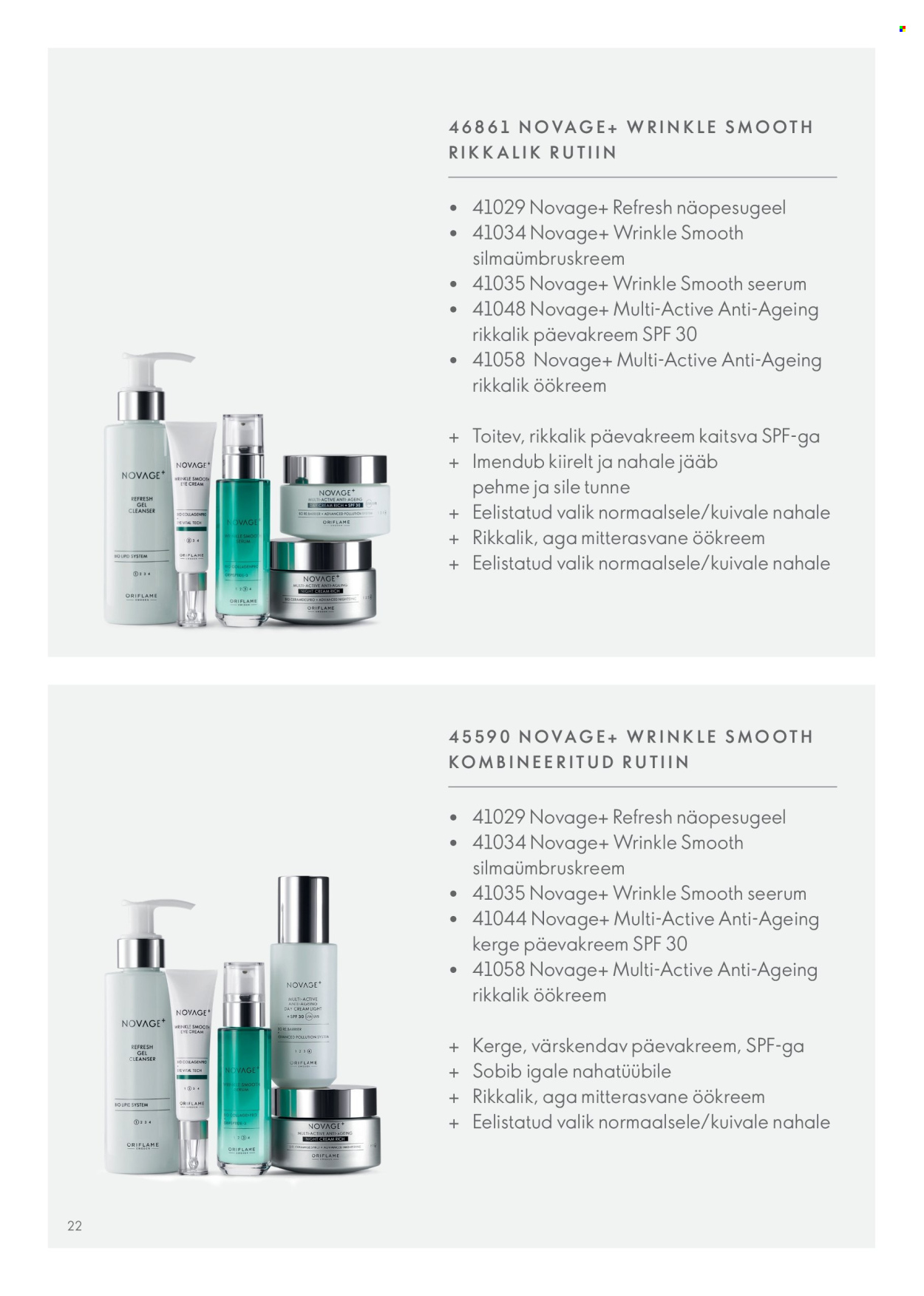 Oriflame kliendileht - Novage+ tootejuht 22