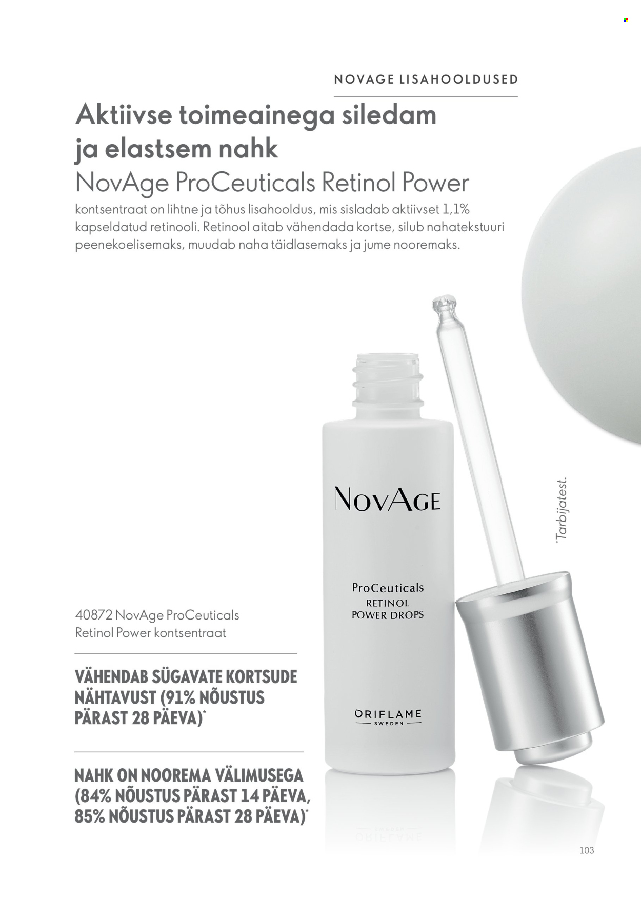 Oriflame kliendileht - Novage+ tootejuht 103