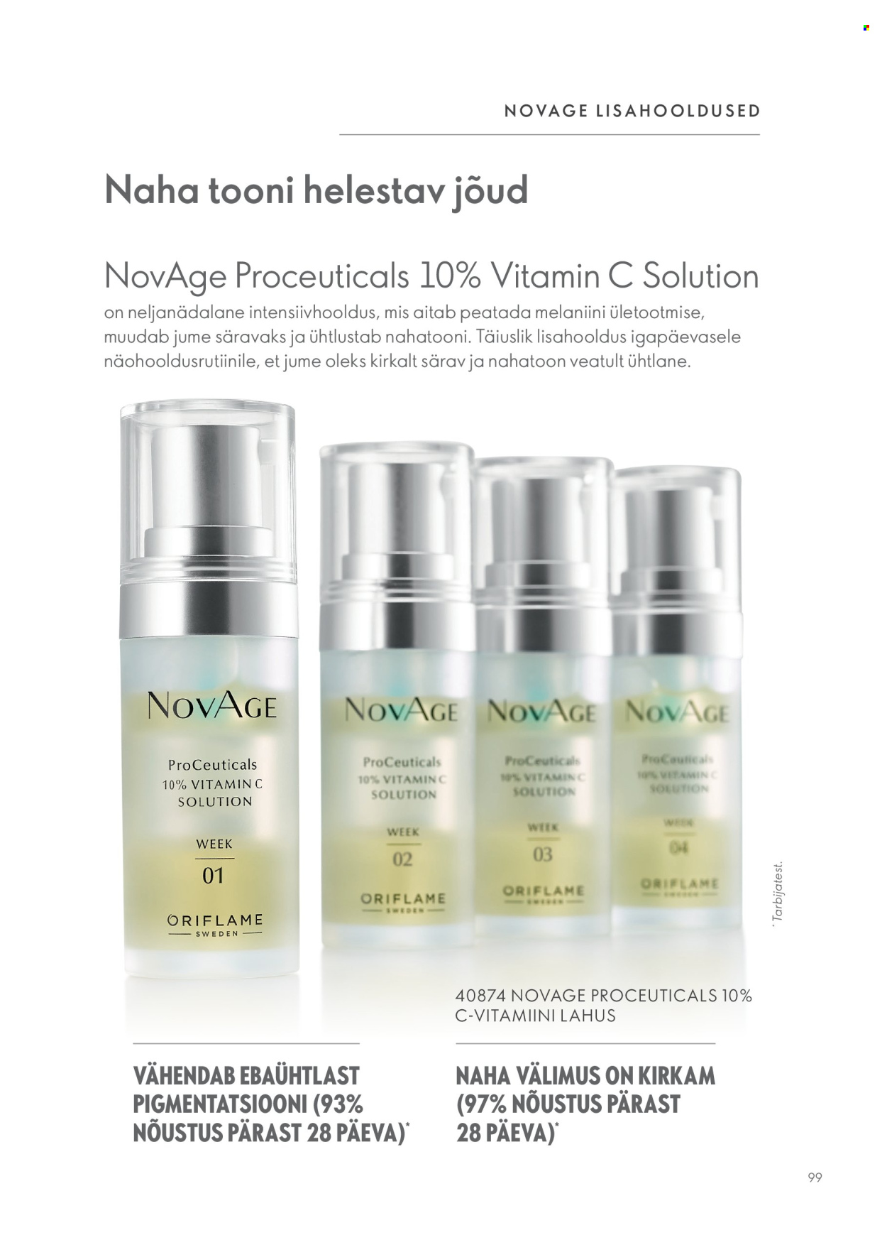 Oriflame kliendileht - Novage+ tootejuht 99