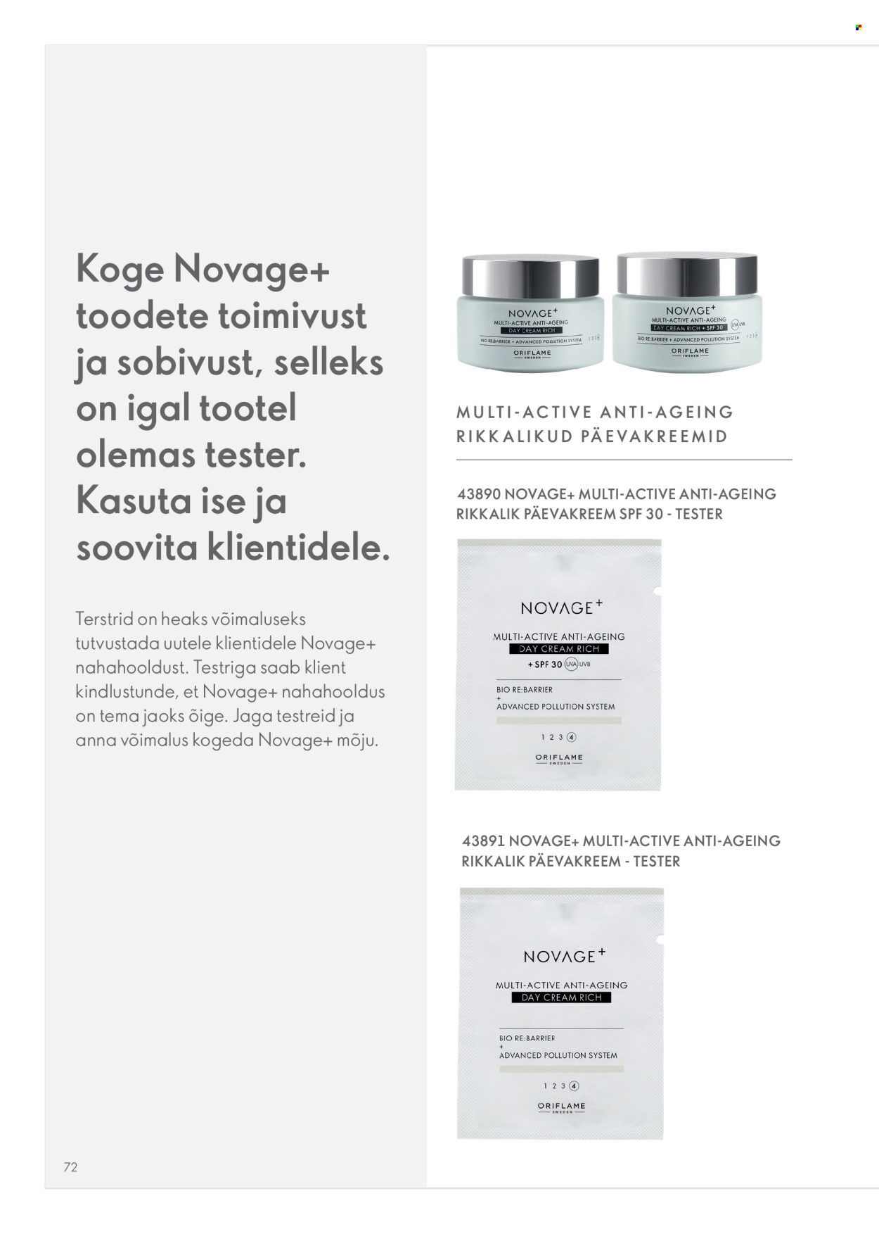 Oriflame kliendileht - Novage+ tootejuht 72