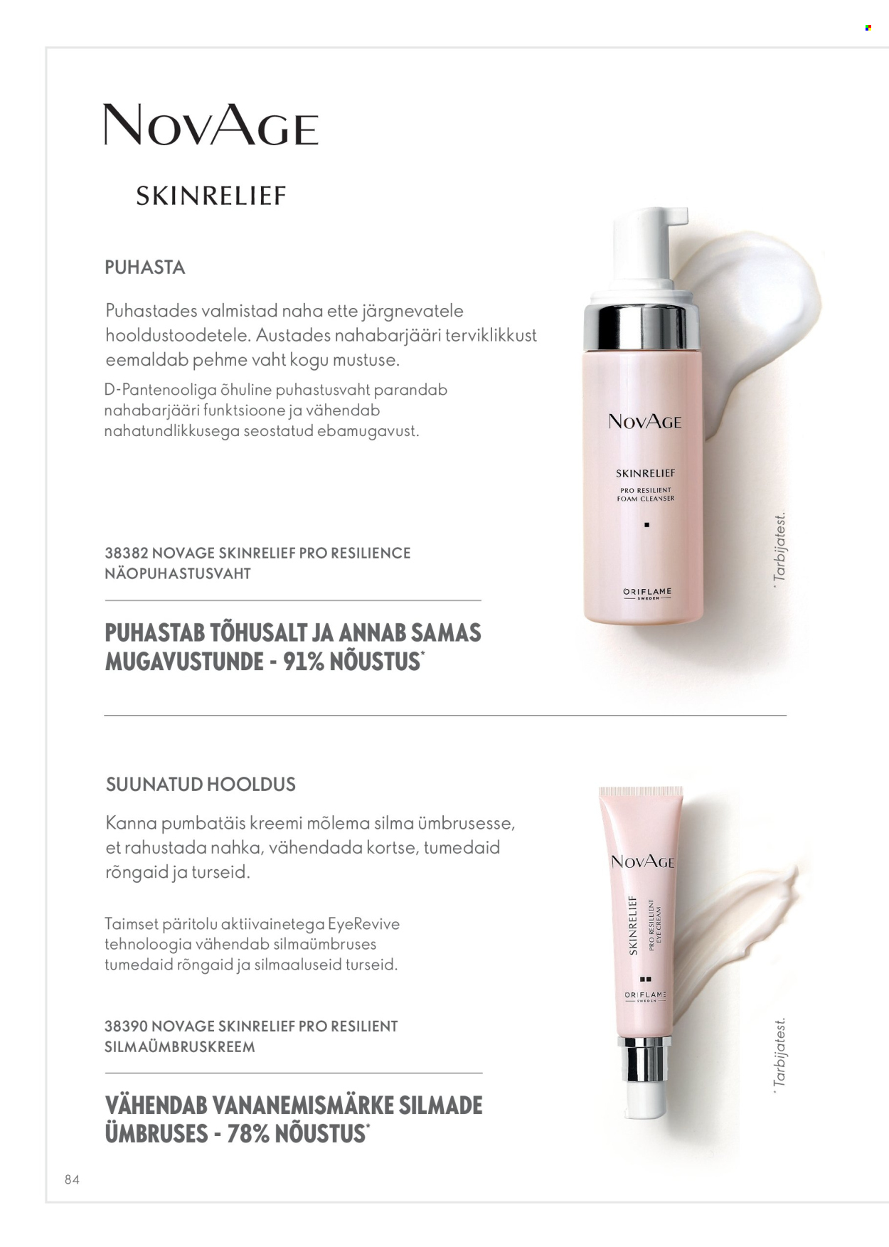 Oriflame kliendileht - Novage+ tootejuht 84