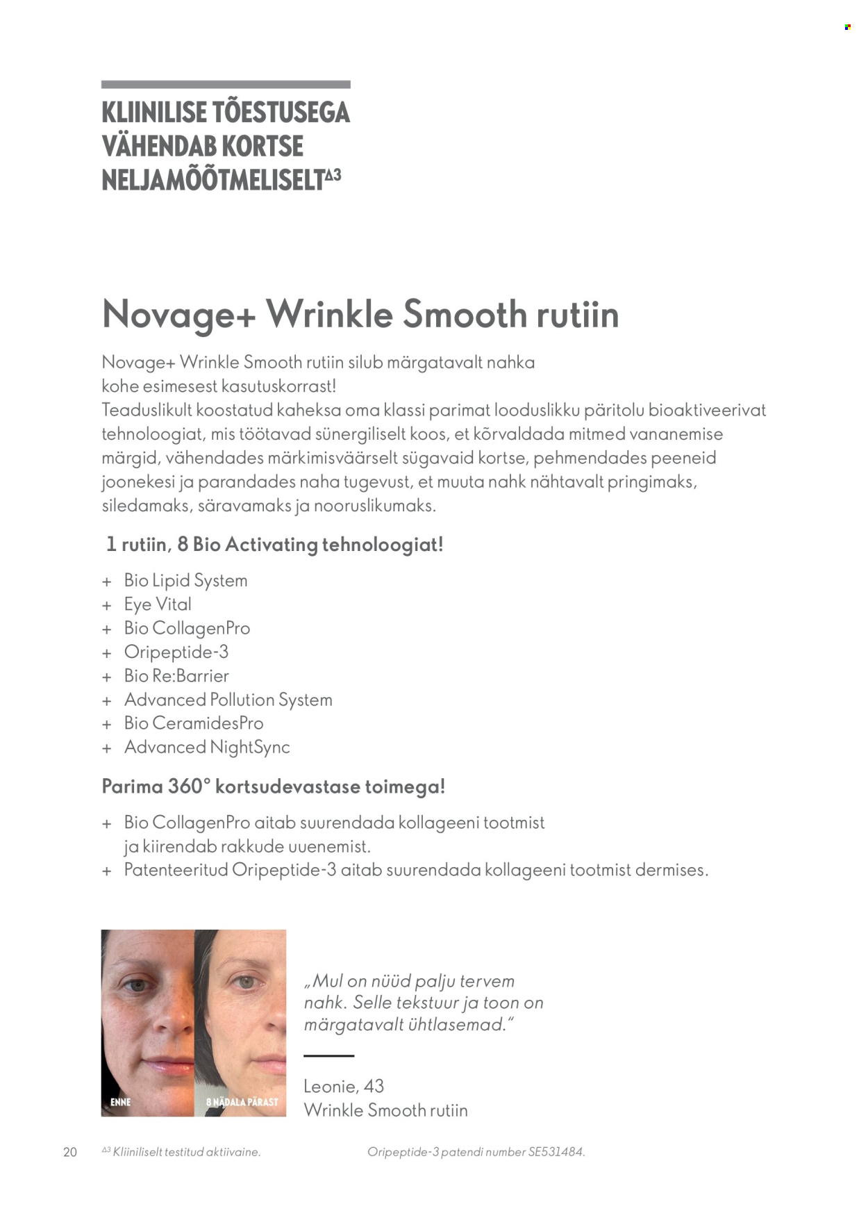 Oriflame kliendileht - Novage+ tootejuht 20