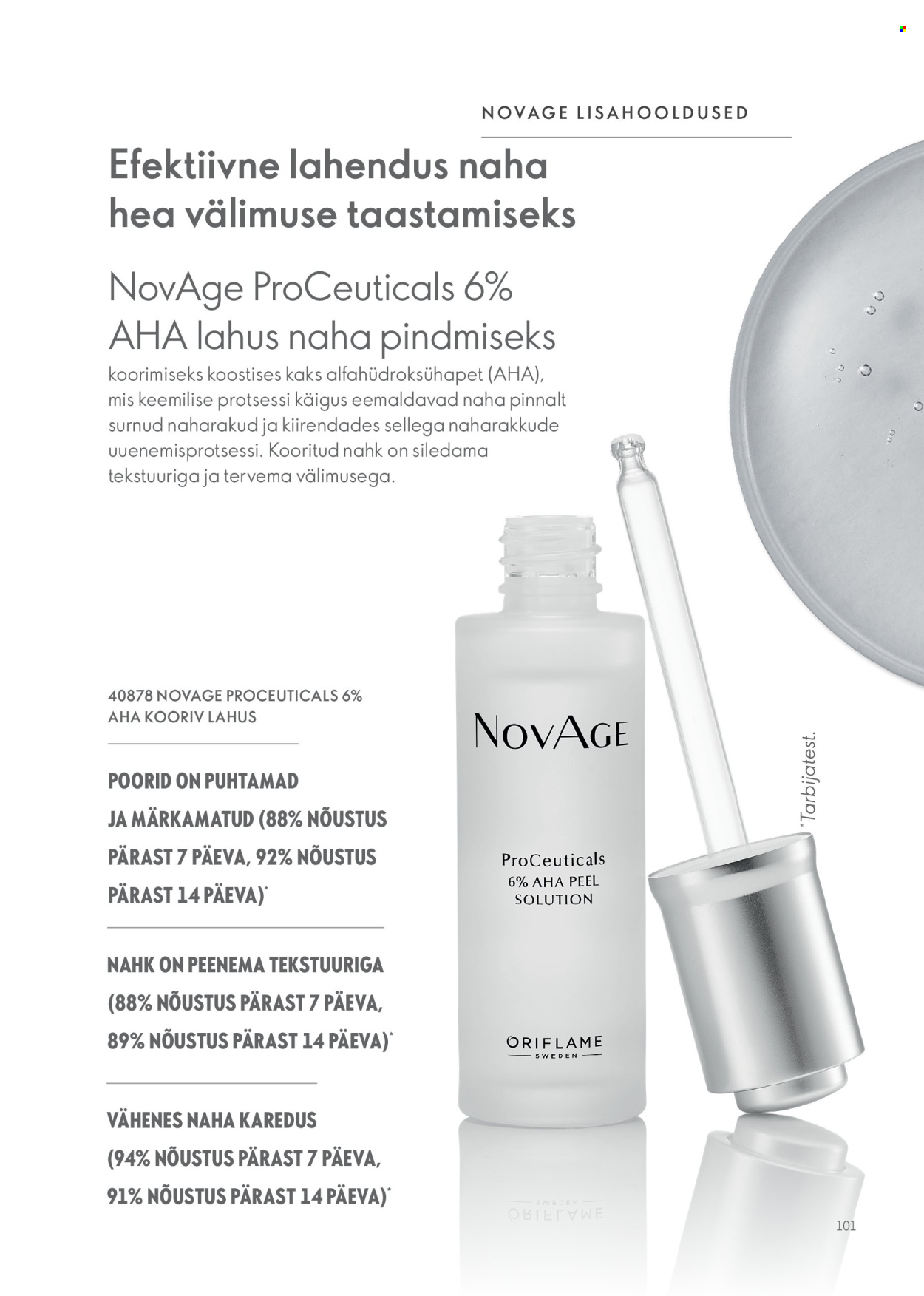 Oriflame kliendileht - Novage+ tootejuht 101