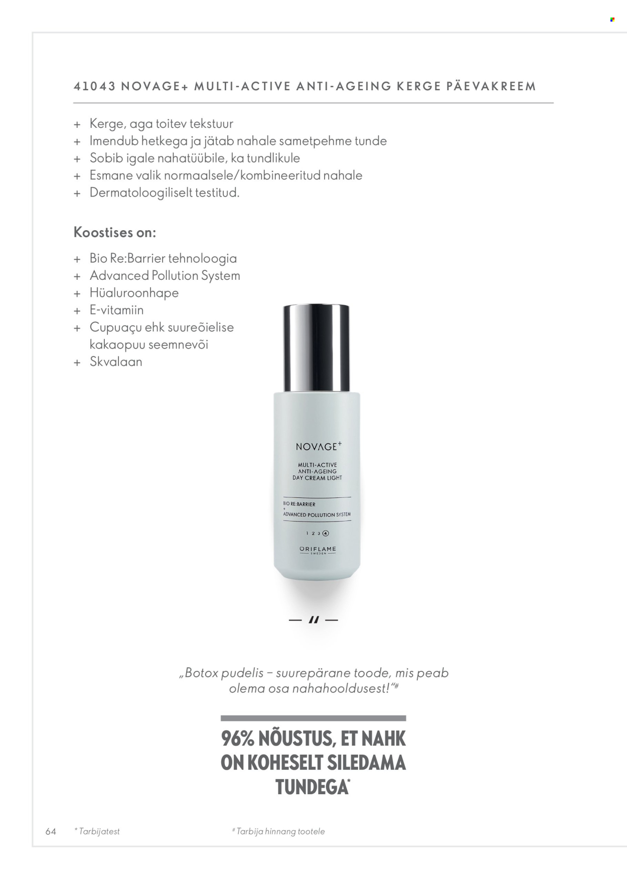 Oriflame kliendileht - Novage+ tootejuht 64