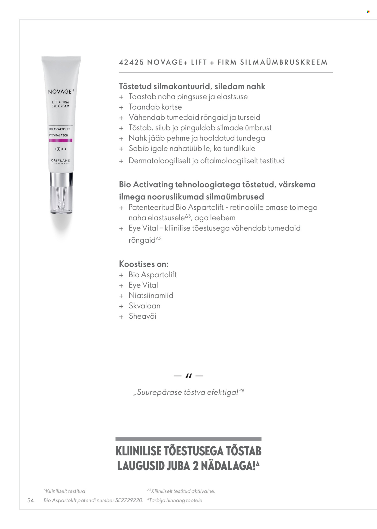 Oriflame kliendileht - Novage+ tootejuht 54