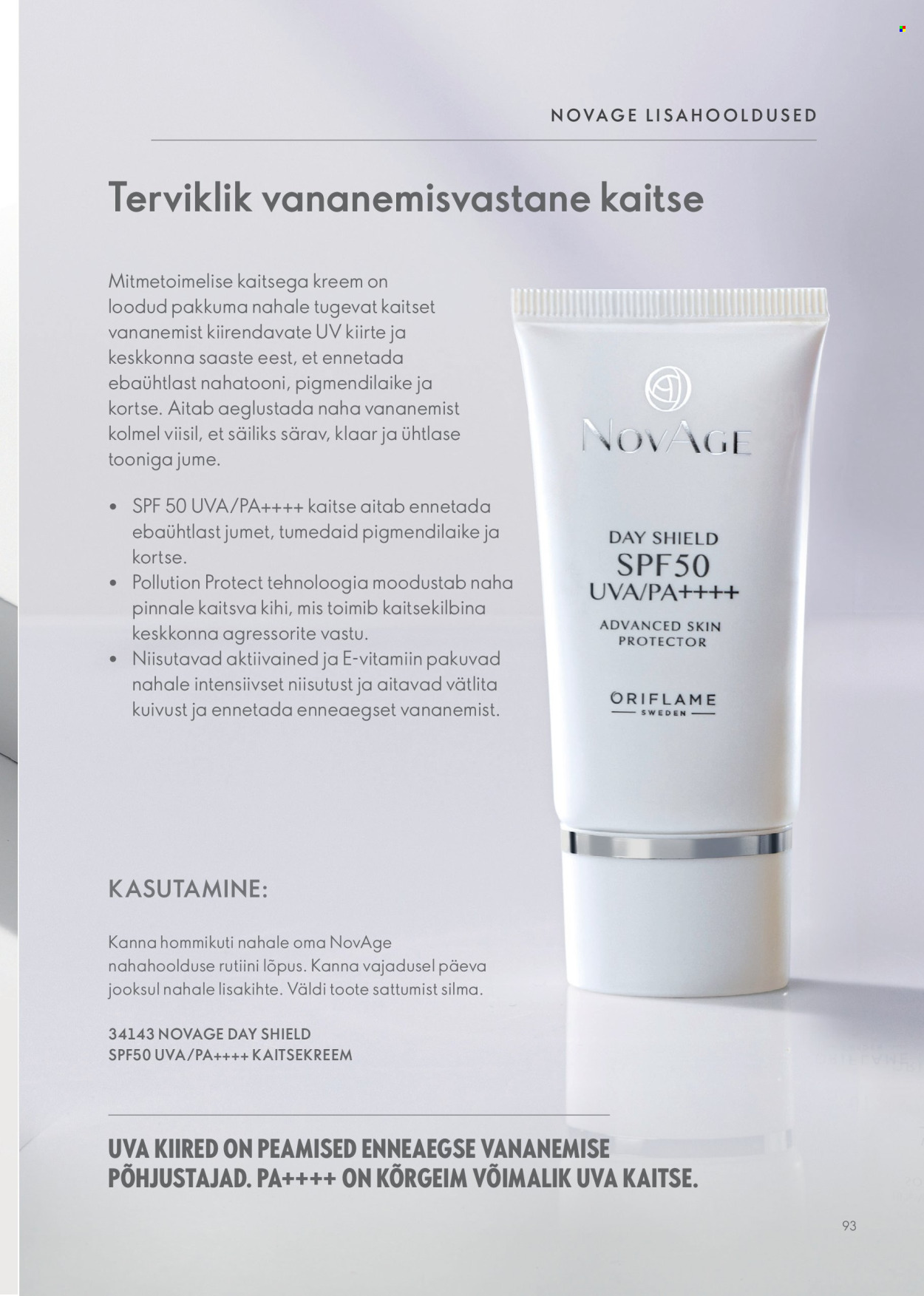 Oriflame kliendileht - Novage+ tootejuht 93