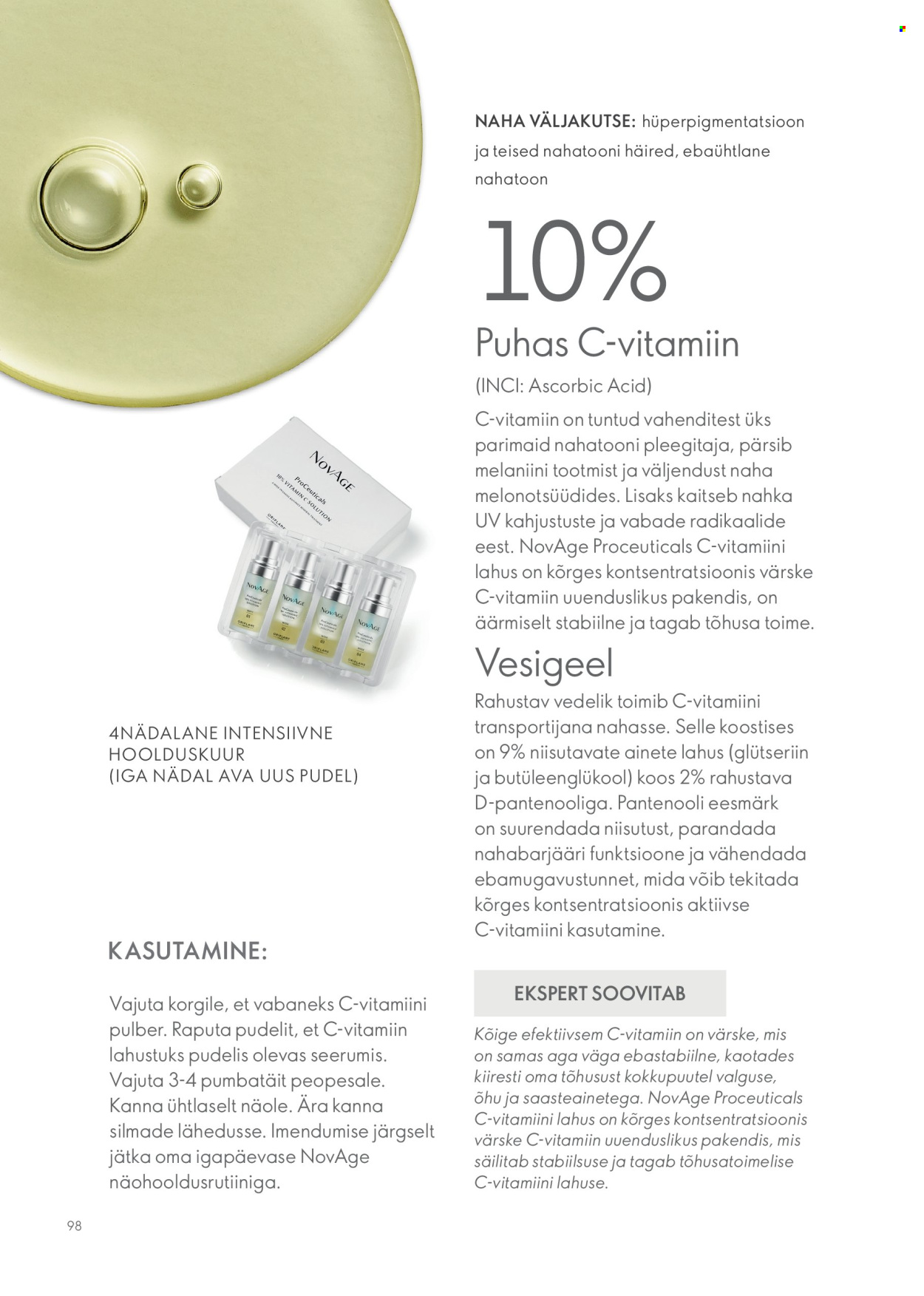 Oriflame kliendileht - Novage+ tootejuht 98