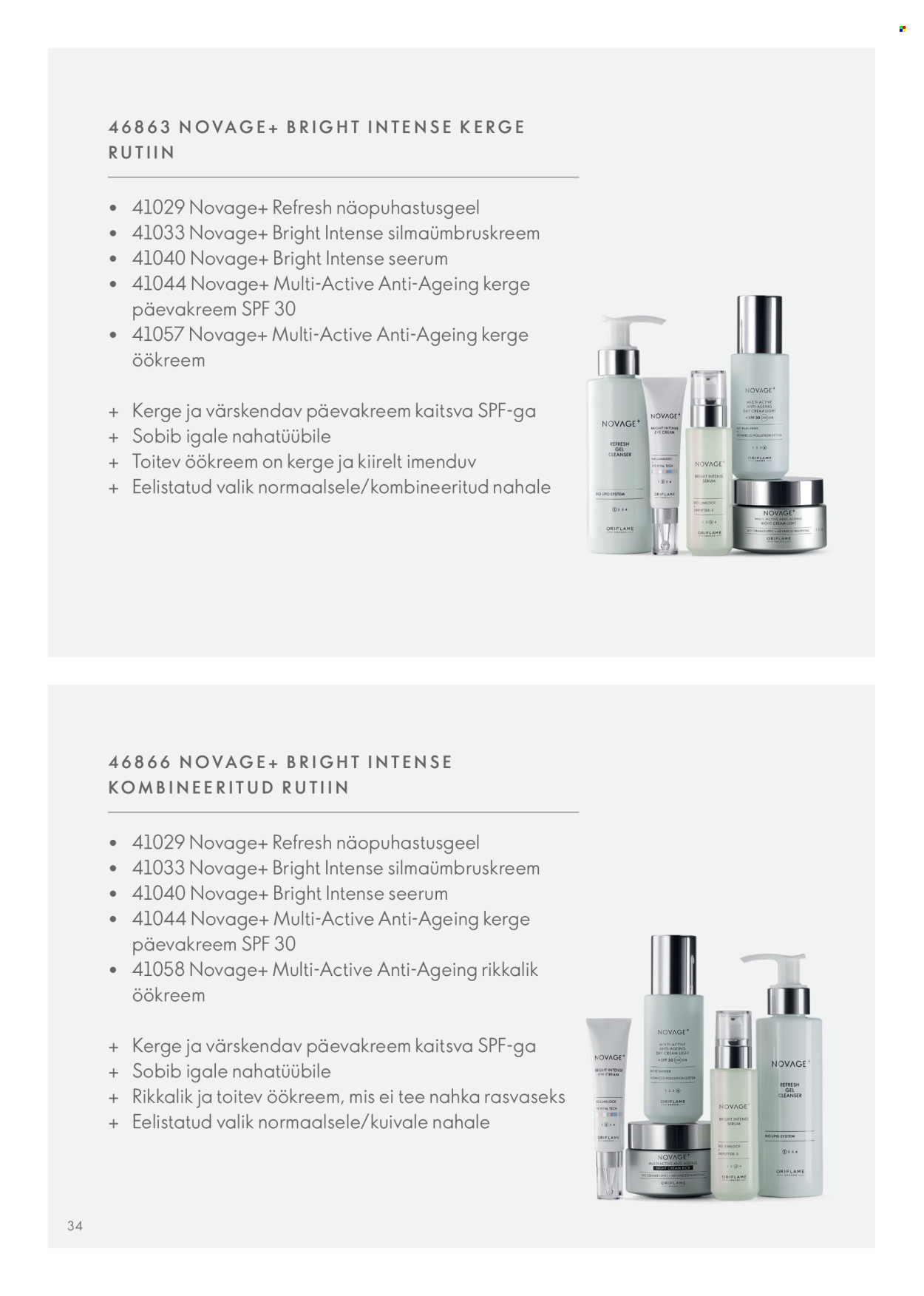 Oriflame kliendileht - Novage+ tootejuht 34