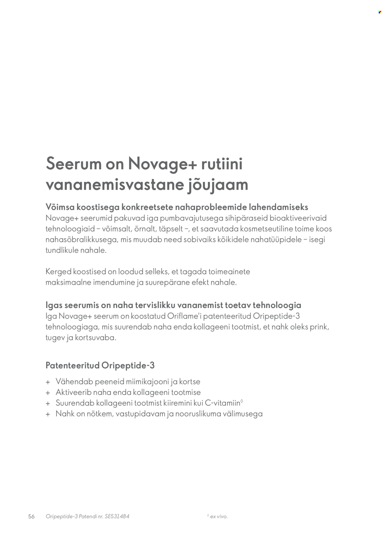 Oriflame kliendileht - Novage+ tootejuht 56