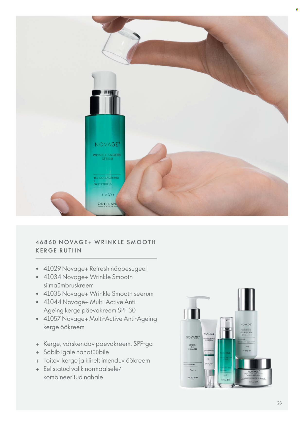 Oriflame kliendileht - Novage+ tootejuht 23