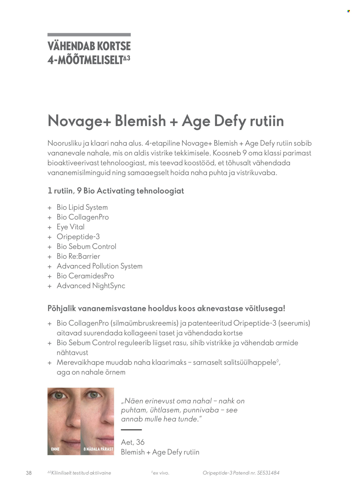 Oriflame kliendileht - Novage+ tootejuht 38