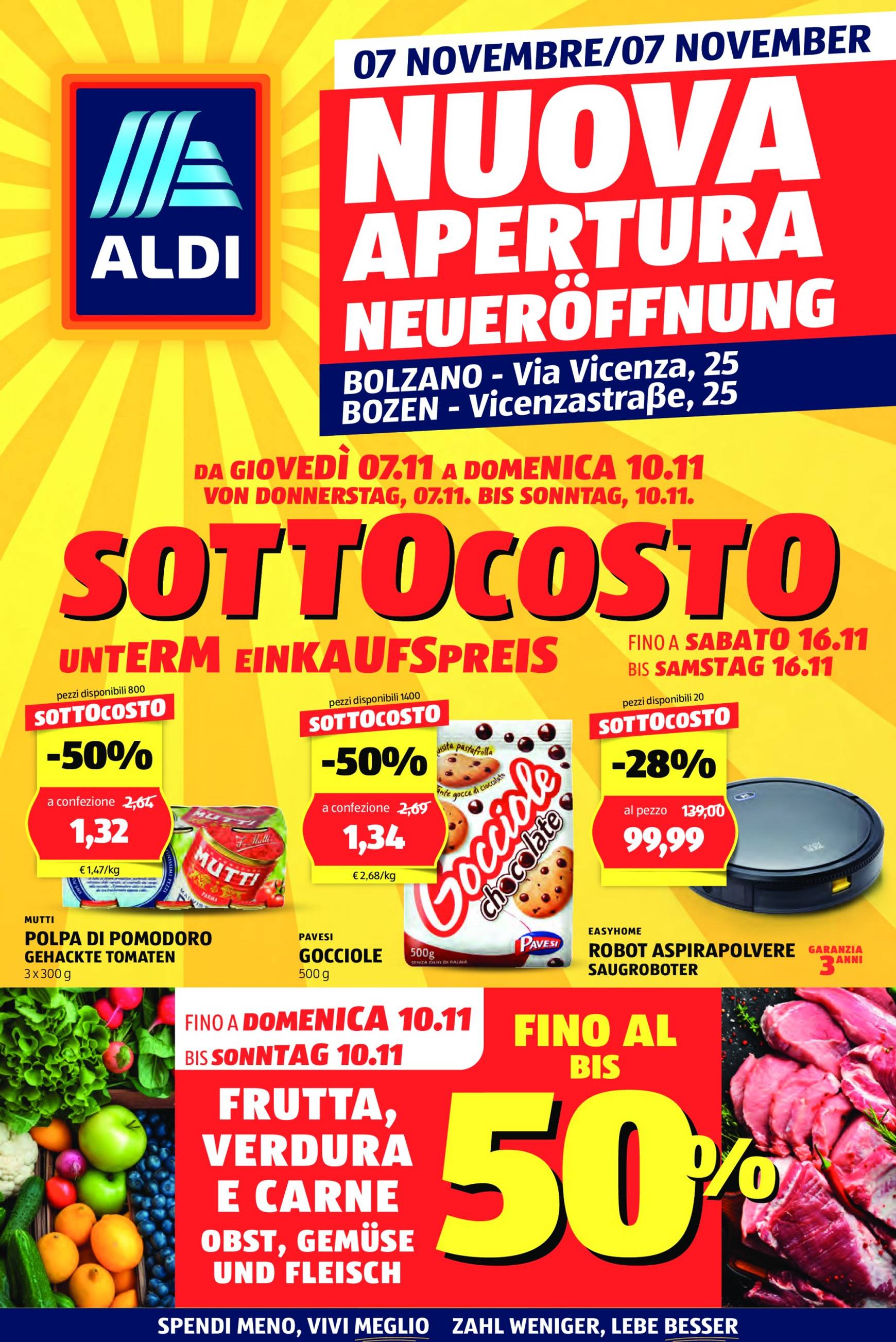 Volantino ALDI - Offerte nuova apertura Bolzano valido dal 07.11. al 10.11.