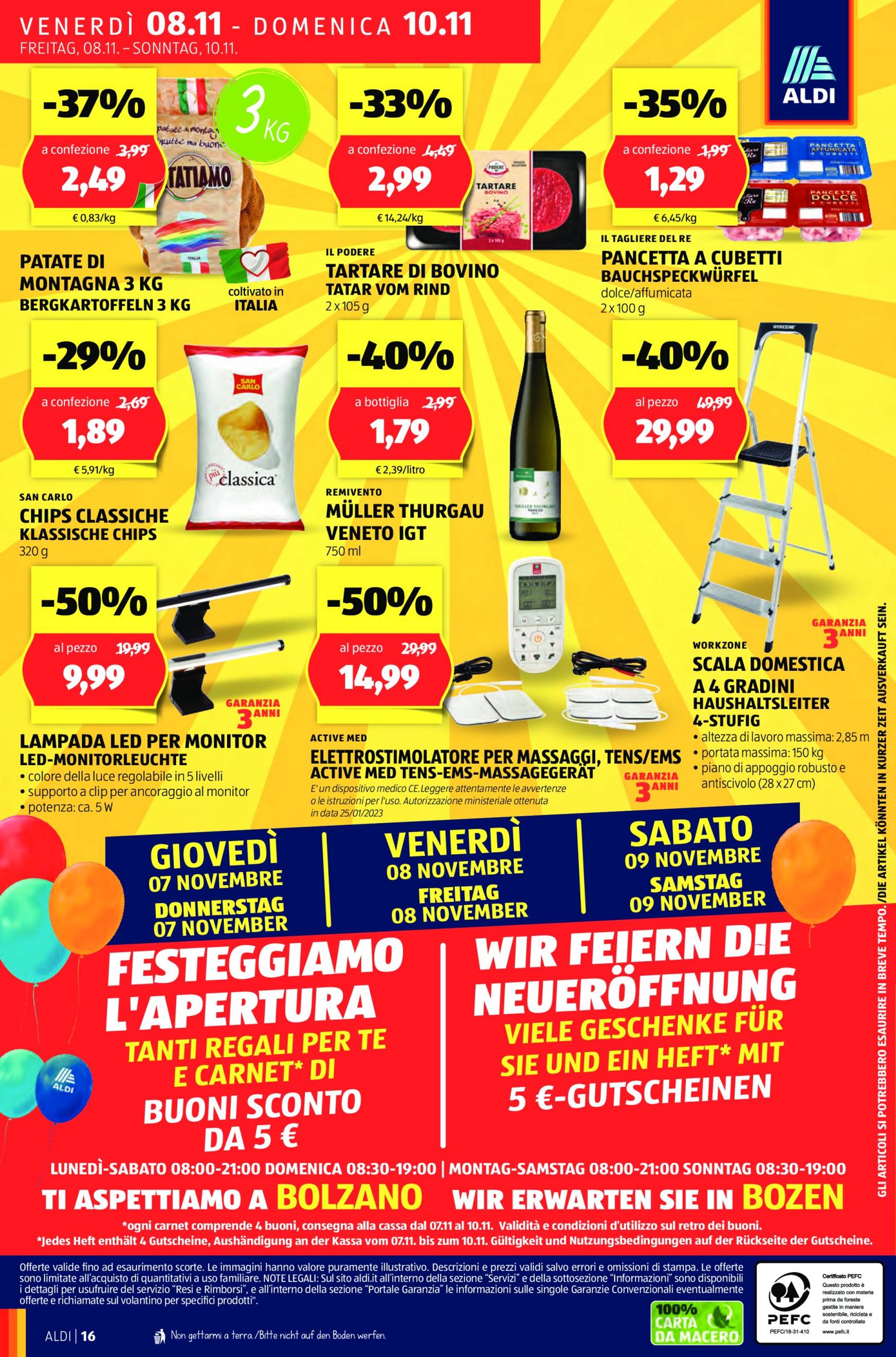 Volantino ALDI - Offerte nuova apertura Bolzano valido dal 07.11. al 10.11. 16