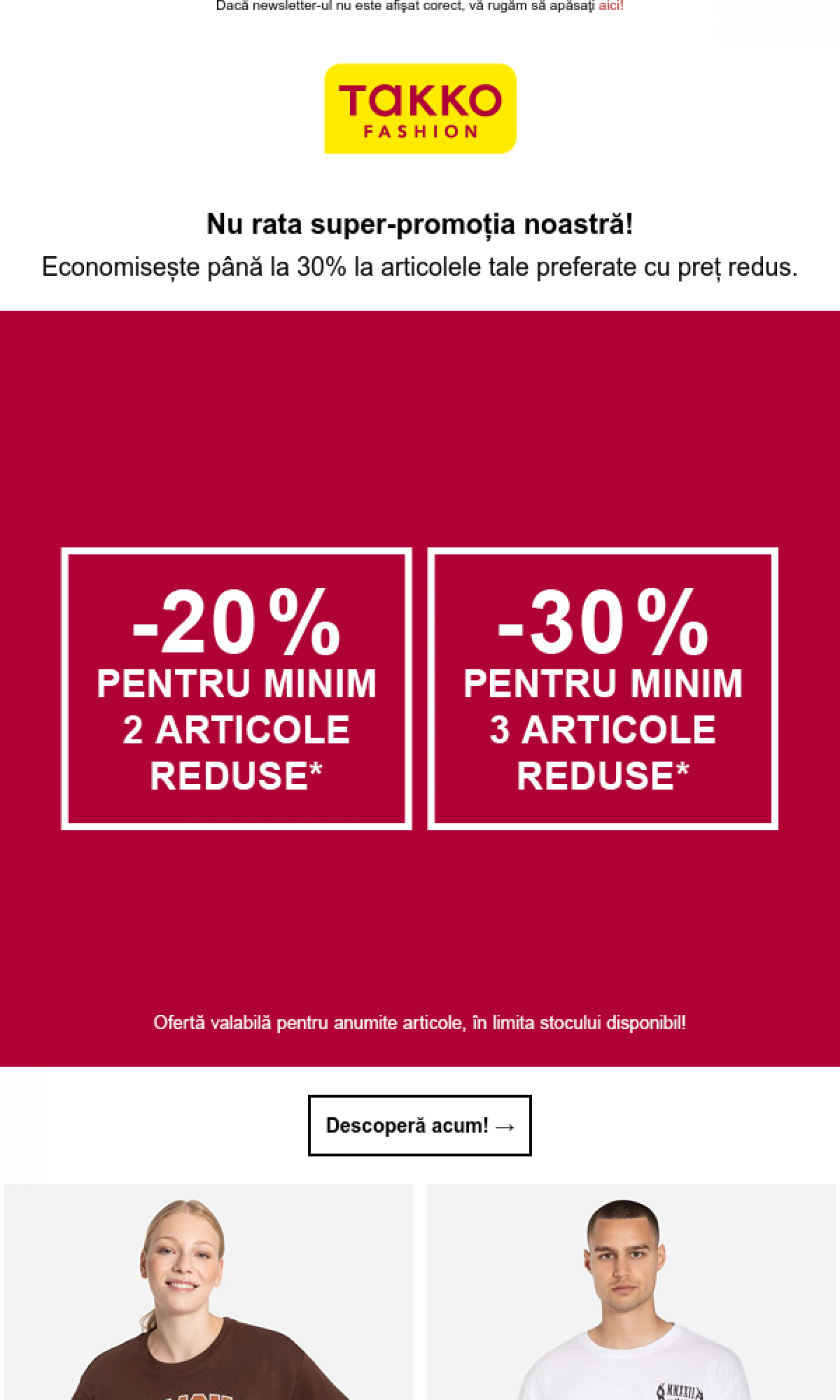 Takko - Profită acum: până la 30% extra-reducere la articolele reduse