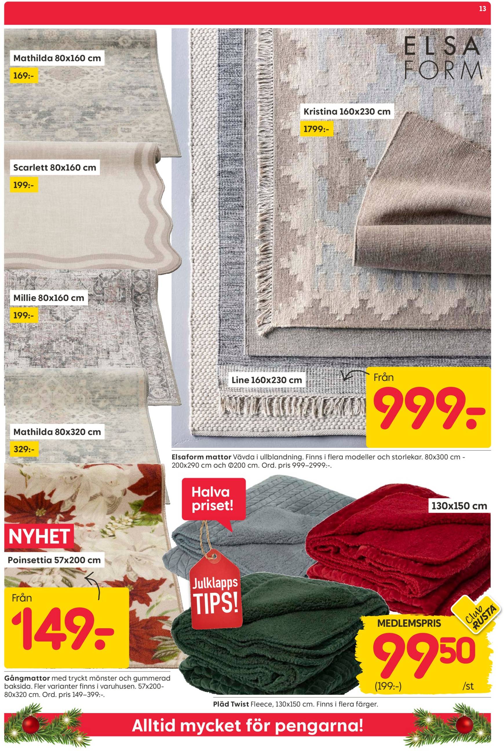 Rusta - Juldekorationer-reklambladet är giltigt från 18.11. - 24.11. 13