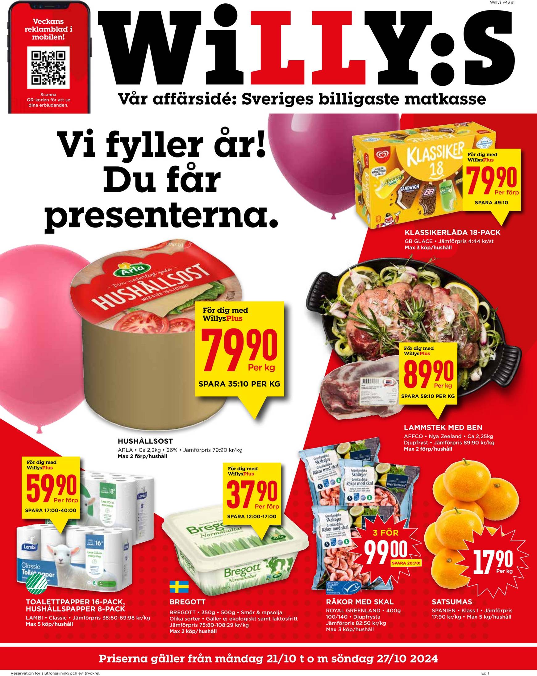 Willy's-reklambladet är giltigt från 21.10. - 27.10.