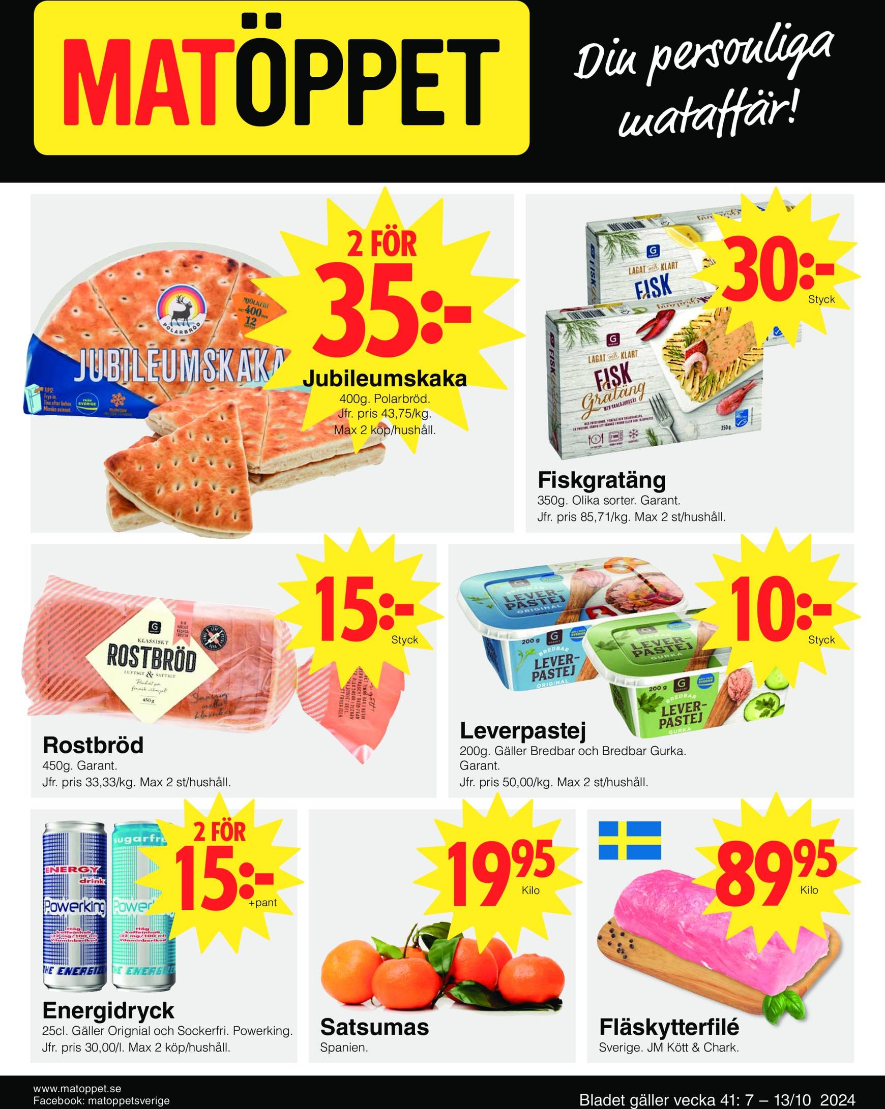 Matöppet-reklambladet är giltigt från 07.10. till 13.10.