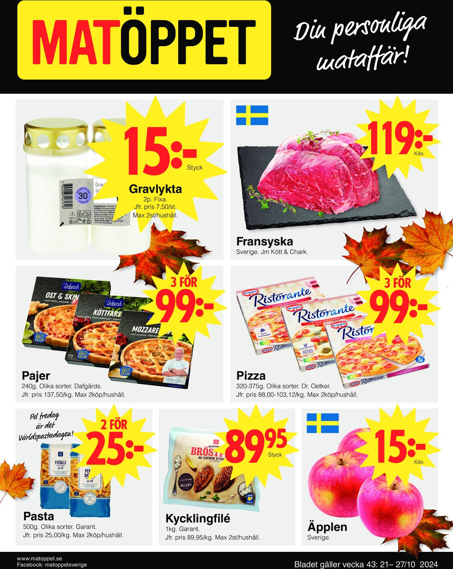 Matöppet-reklambladet är giltigt från 21.10. - 27.10.