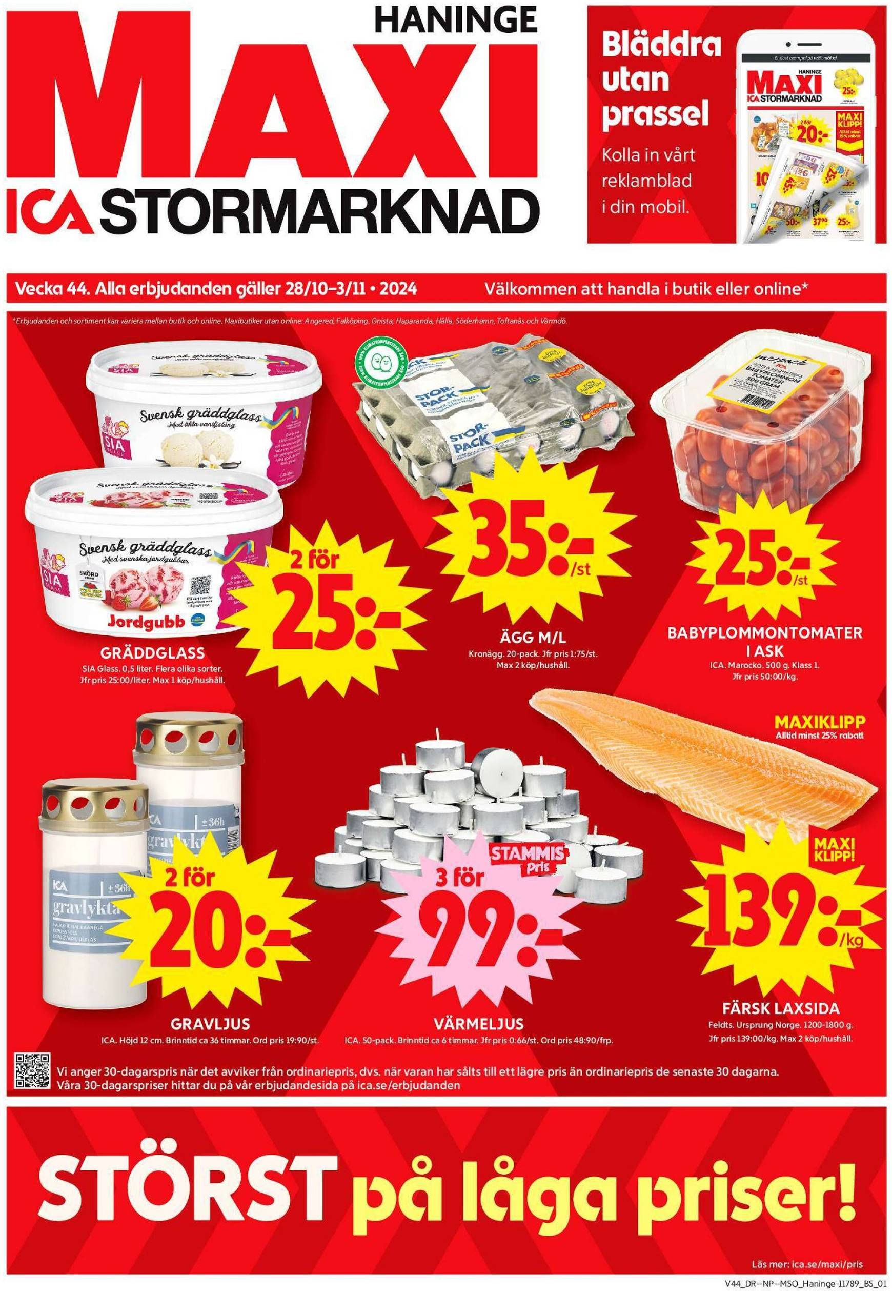 ICA Maxi-reklambladet är giltigt från 28.10. - 03.11.