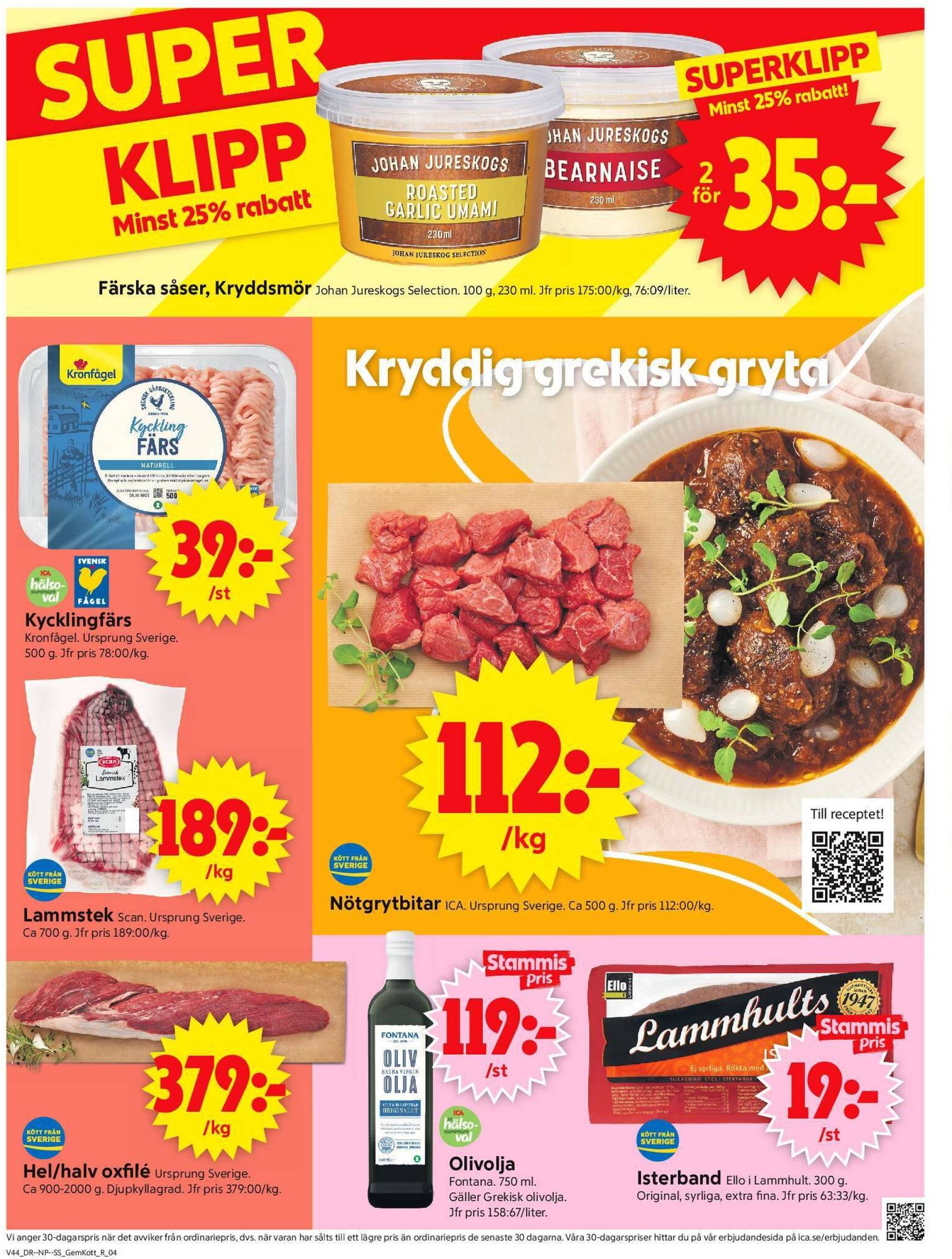 ICA Supermarket-reklambladet är giltigt från 28.10. - 03.11. 4