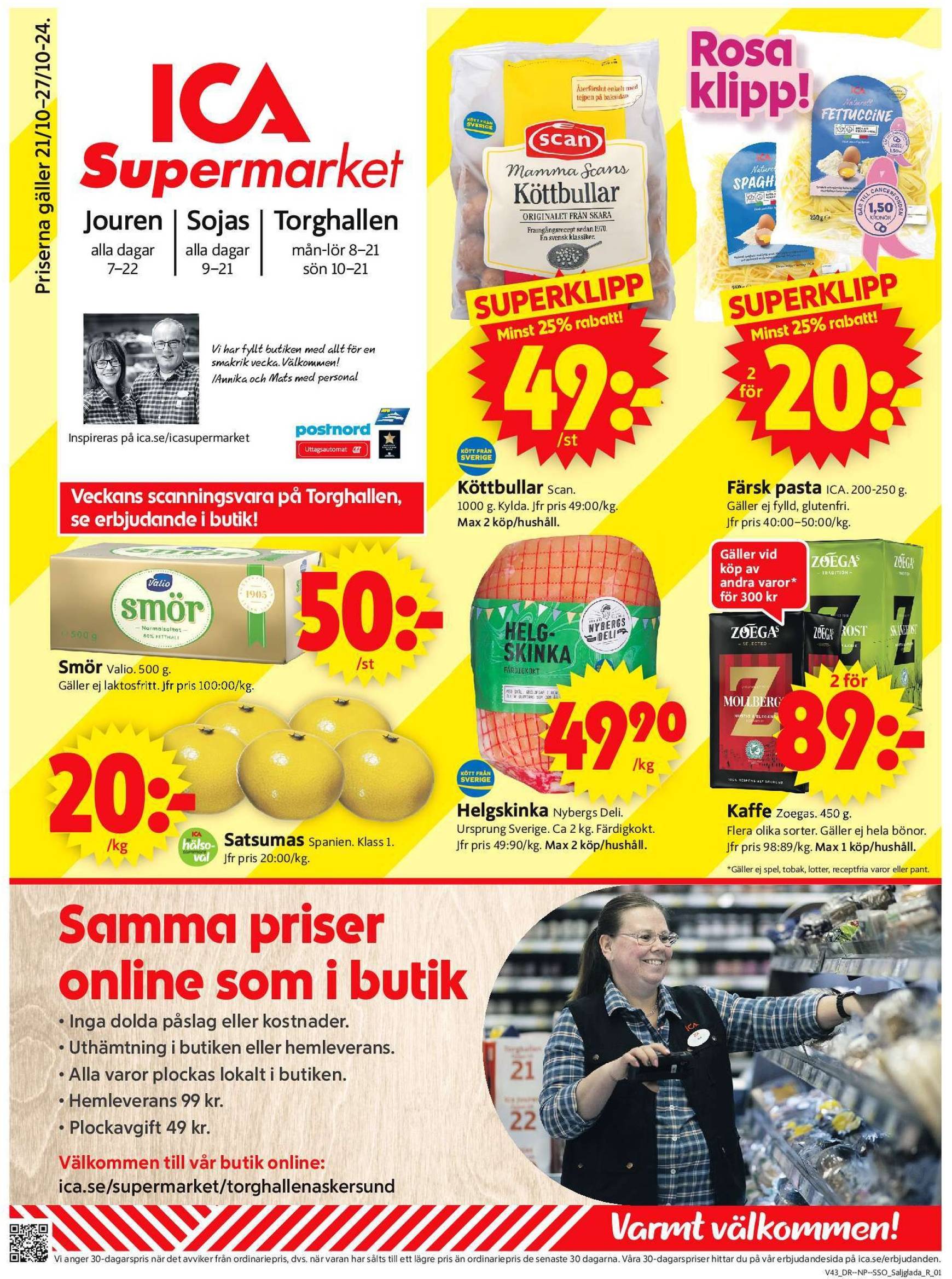 ICA Supermarket-reklambladet är giltigt från 21.10. - 27.10.