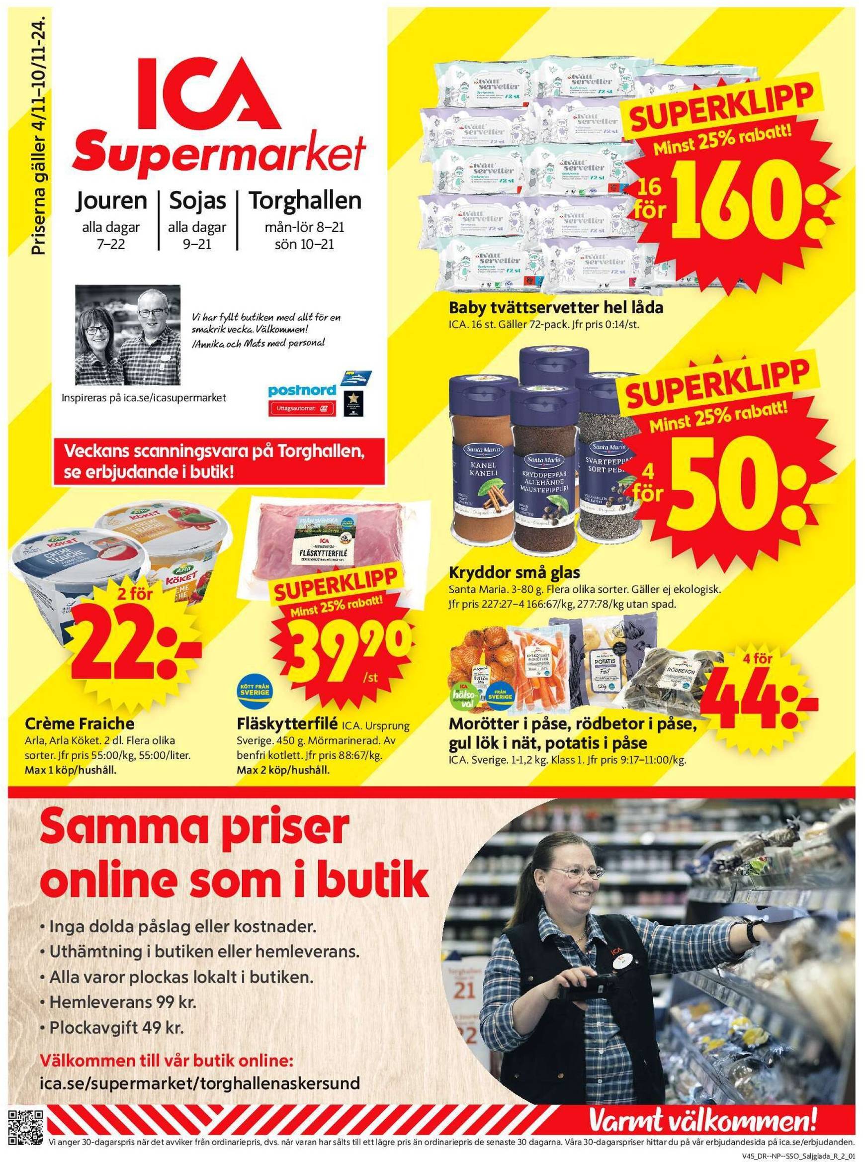 ICA Supermarket-reklambladet är giltigt från 04.11. - 10.11.