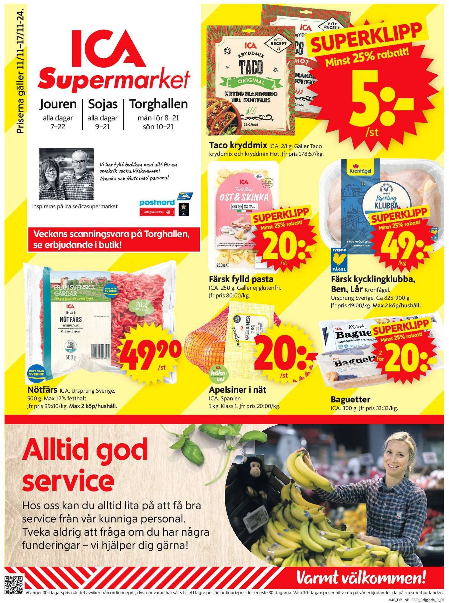 ICA Supermarket-reklambladet är giltigt från 11.11. - 17.11.